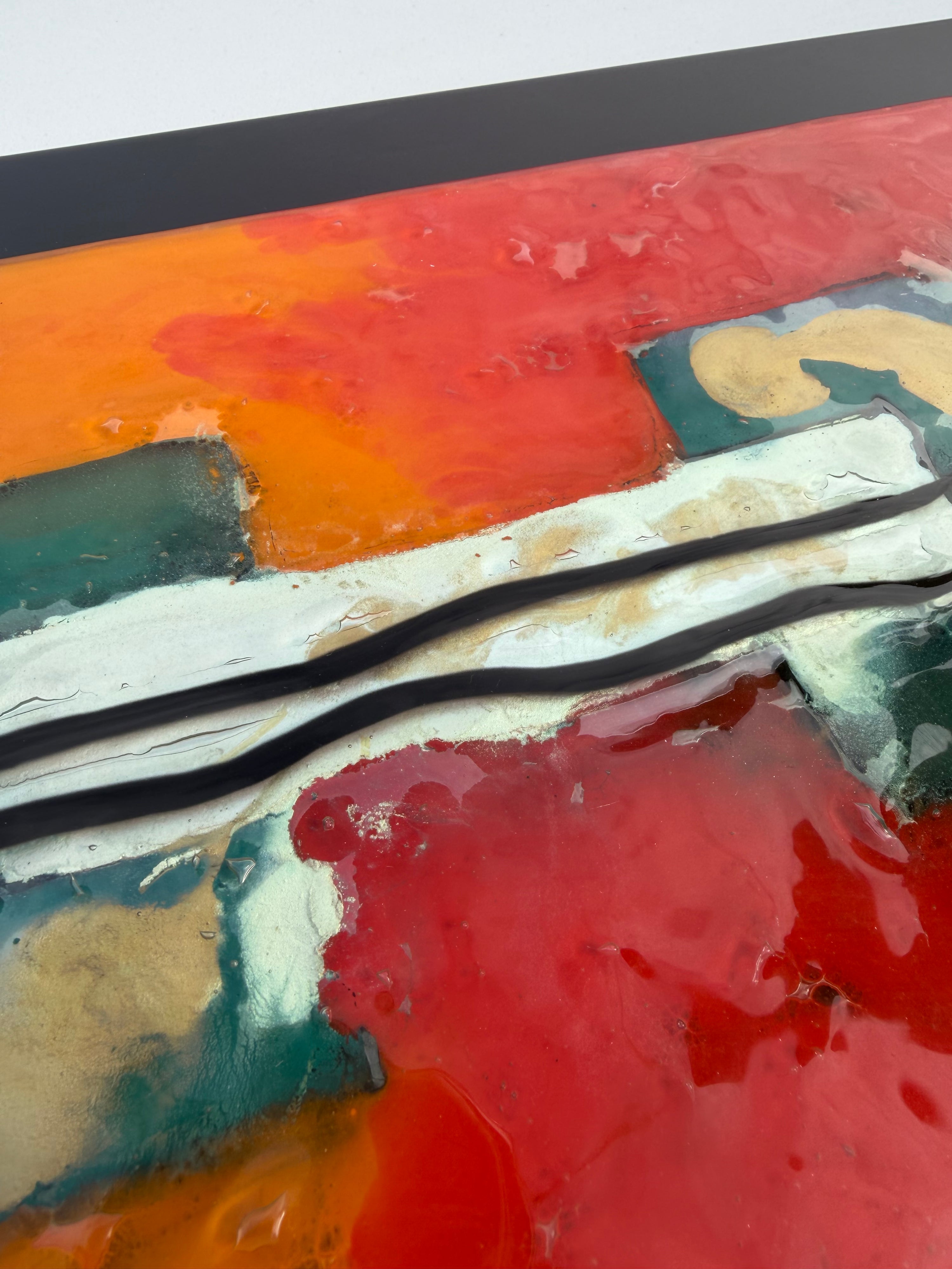 Dancers in Autumn - Fused Glass Wall Art with Black Panel