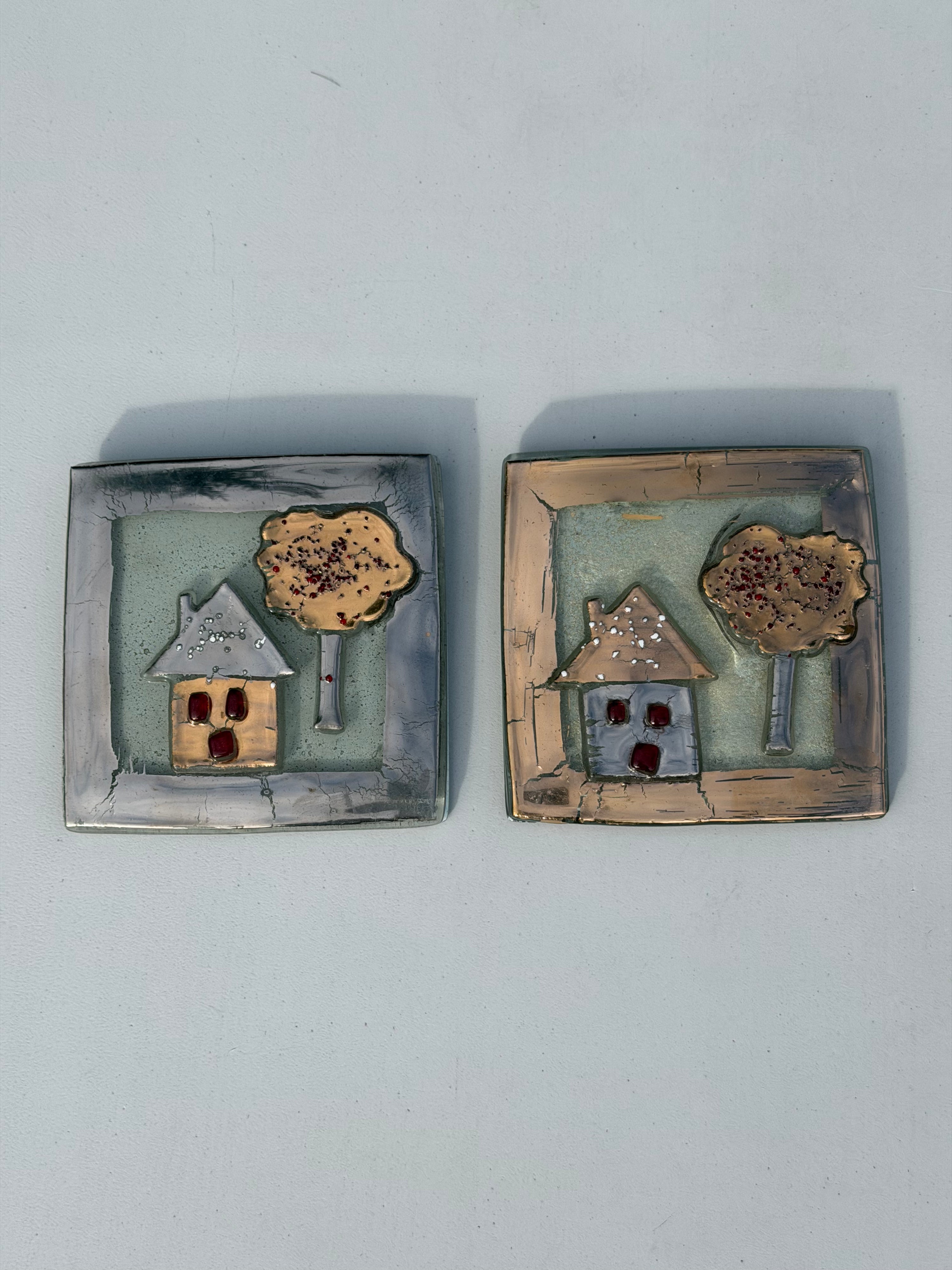 Apple Tree & House - Fused Glass Wall Art