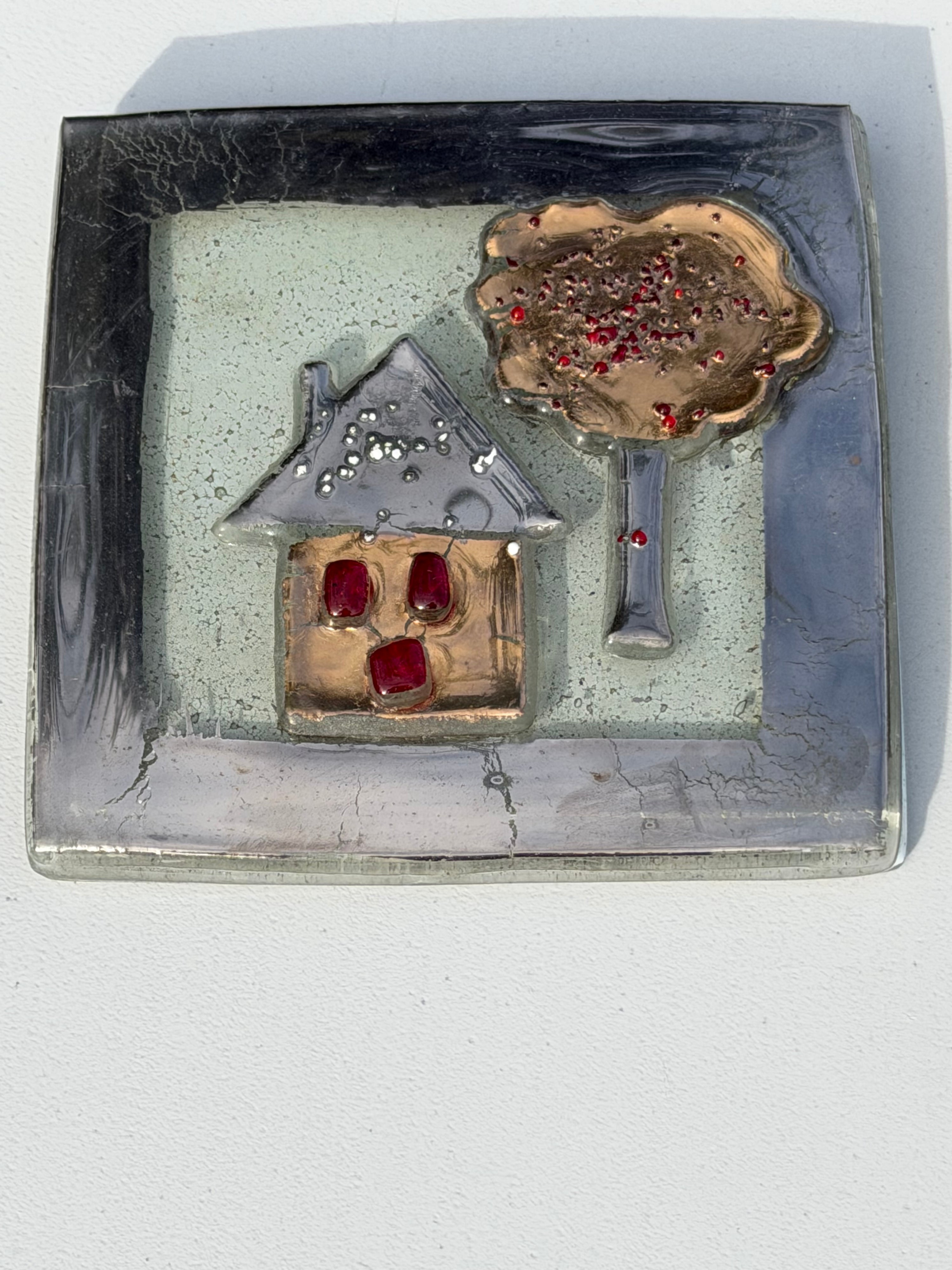 Apple Tree & House - Fused Glass Wall Art