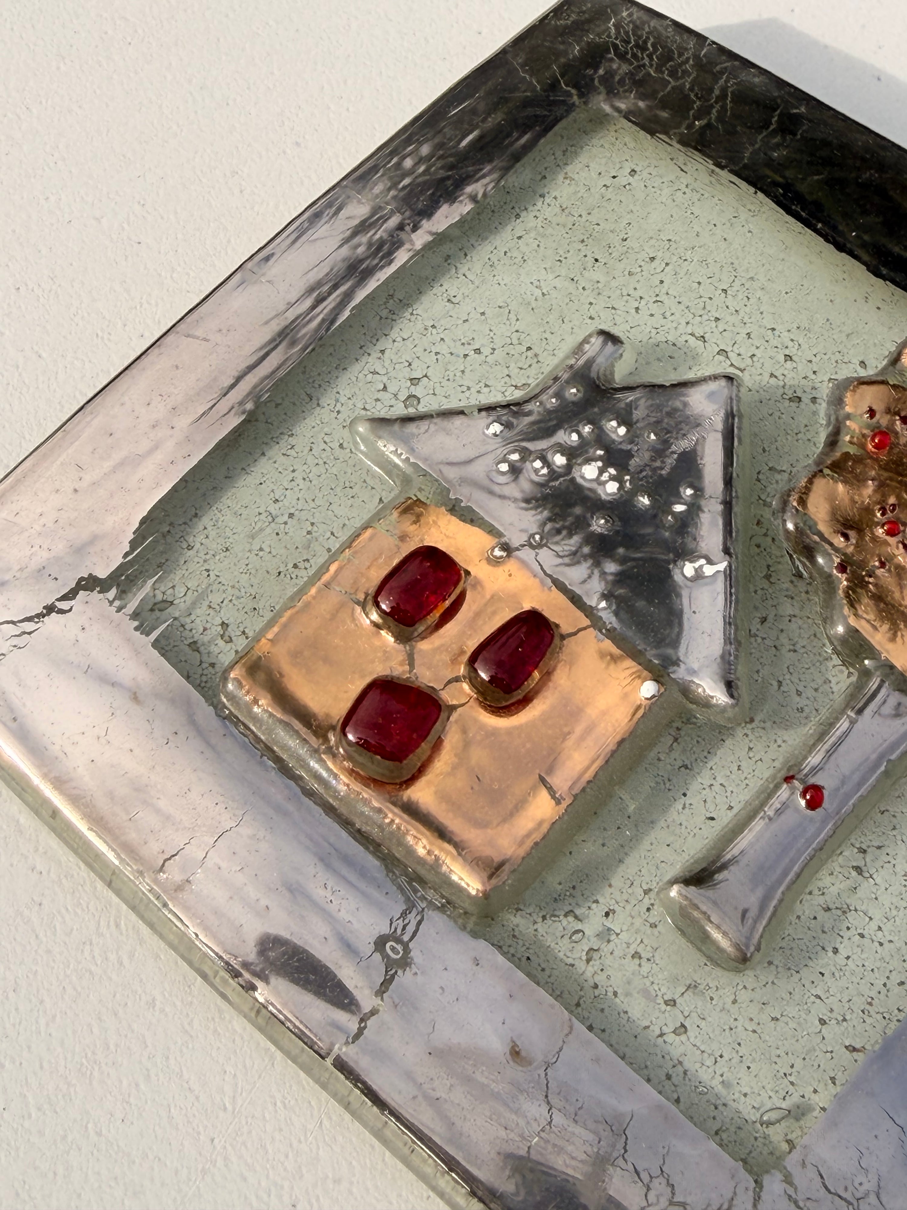 Apple Tree & House - Fused Glass Wall Art