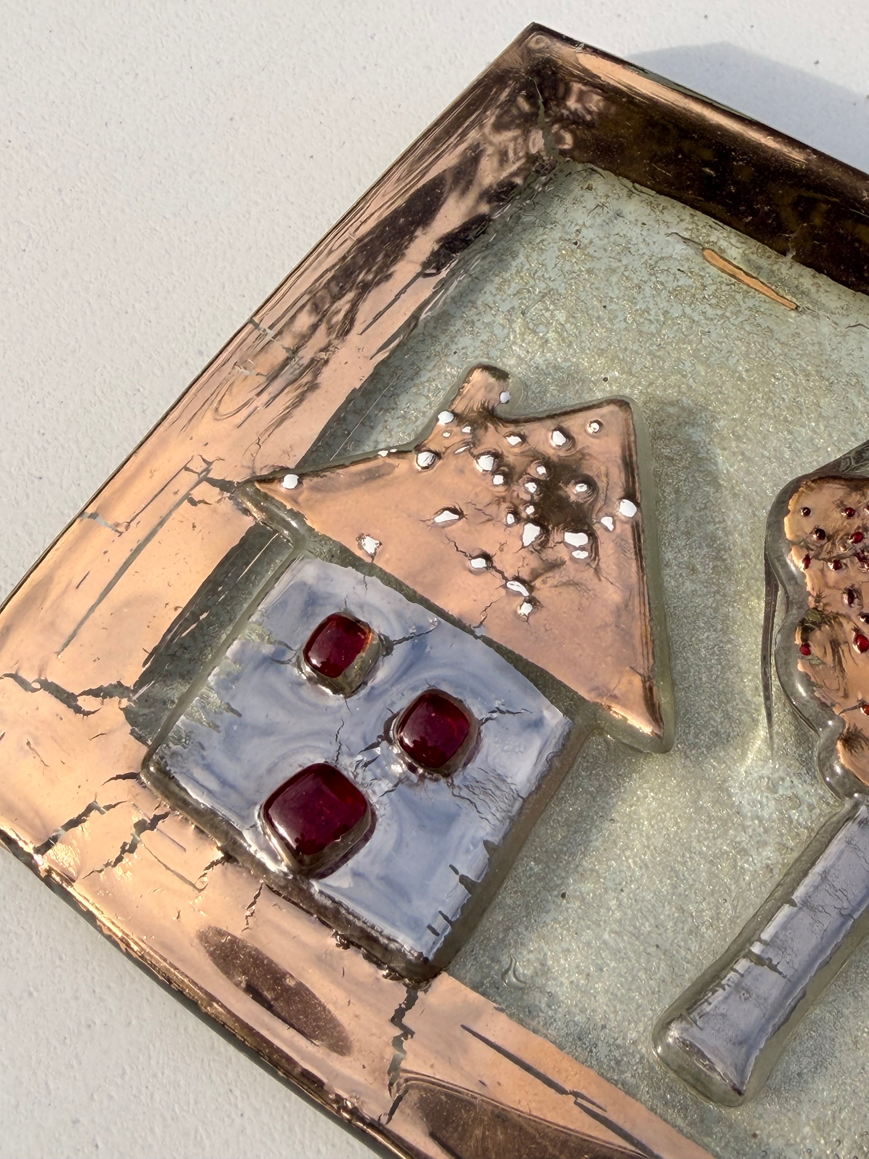 Apple Tree & House - Fused Glass Wall Art