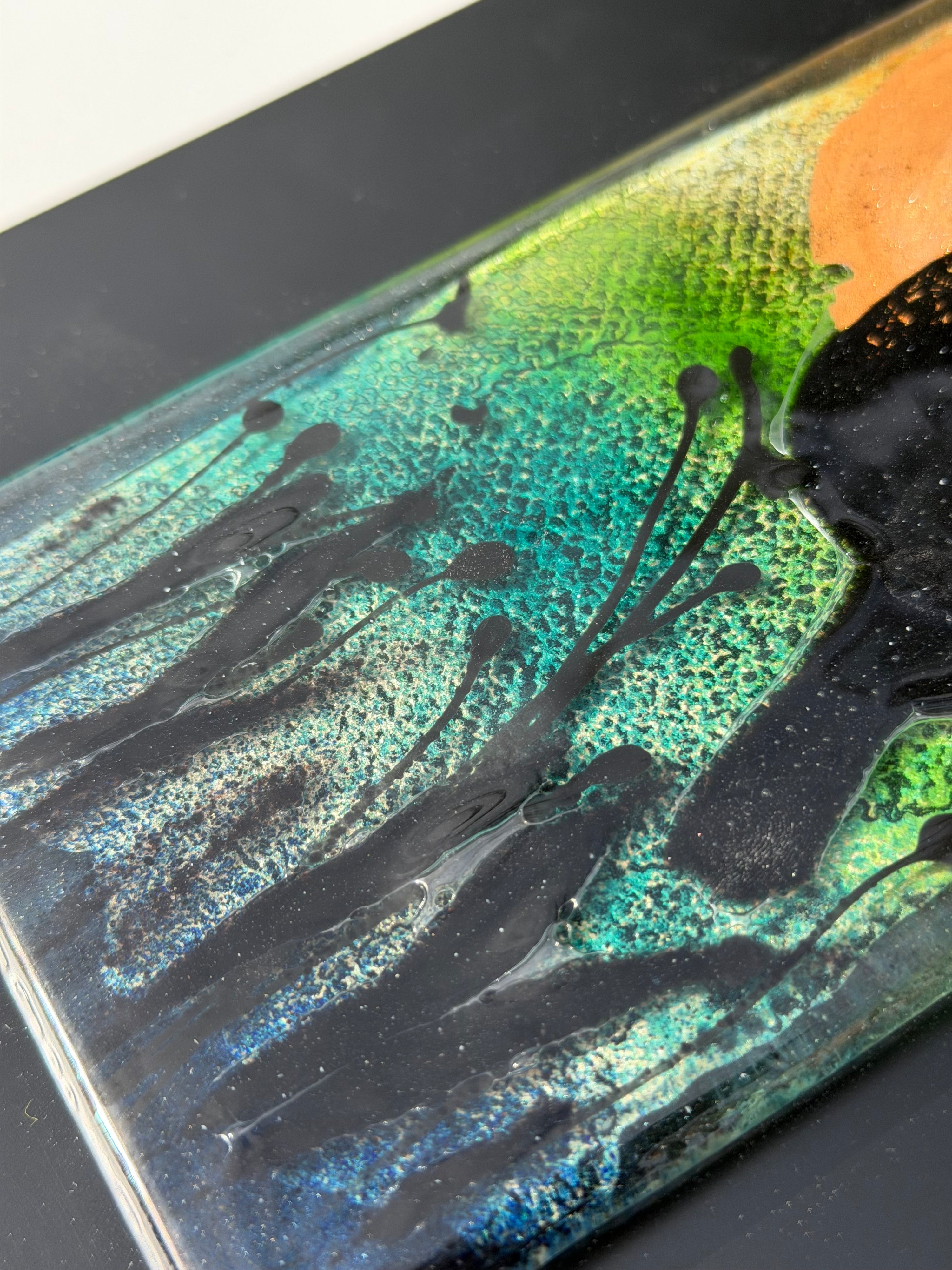 Bird & Moon - Fused Glass Wall Art with Black Panel