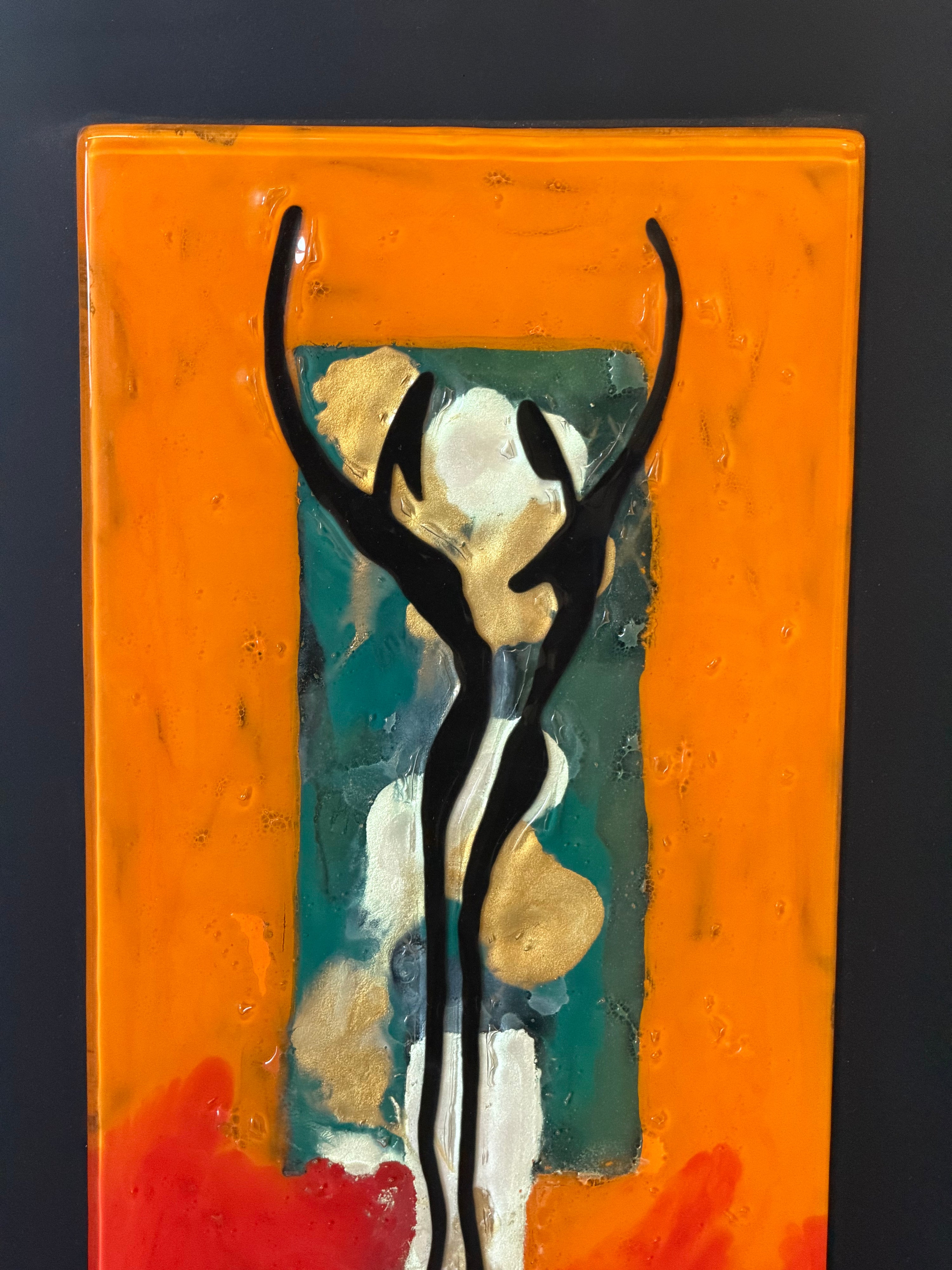 Dancers in Autumn - Fused Glass Wall Art with Black Panel