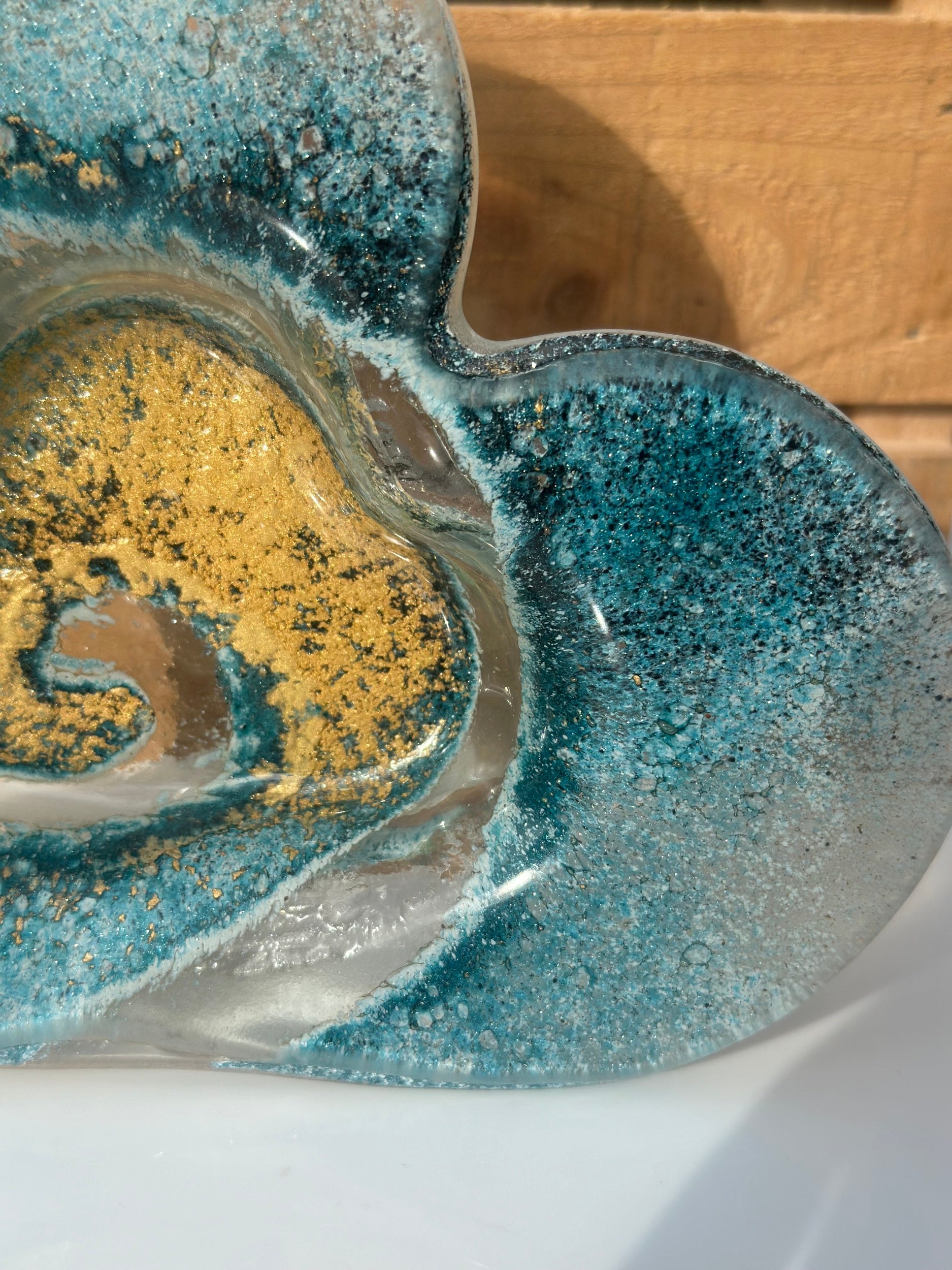 Blue & Gold Heart Tealight Dish