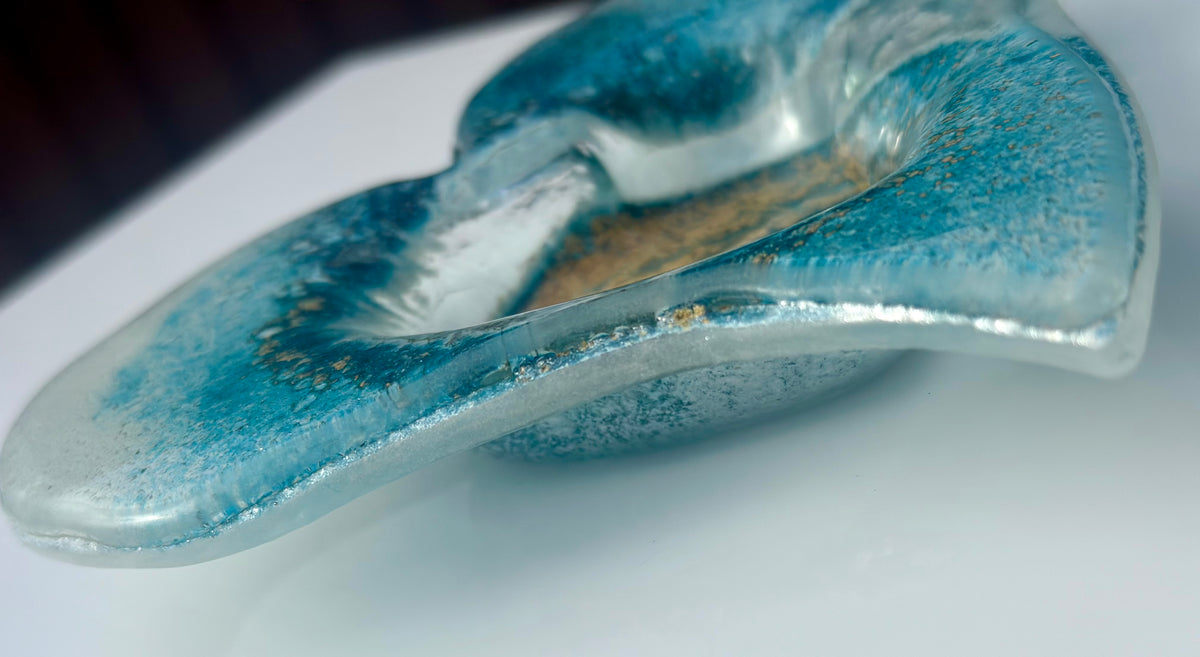 Blue & Gold Heart Tealight Dish
