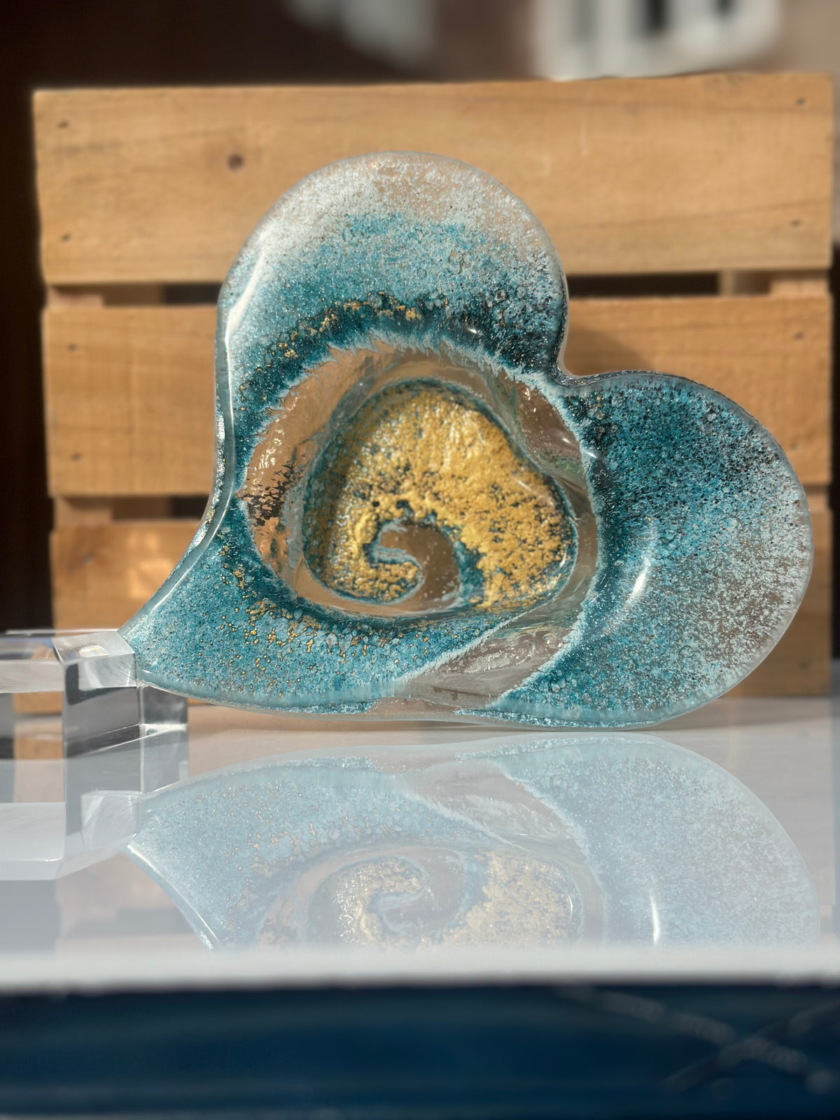 Blue & Gold Heart Tealight Dish