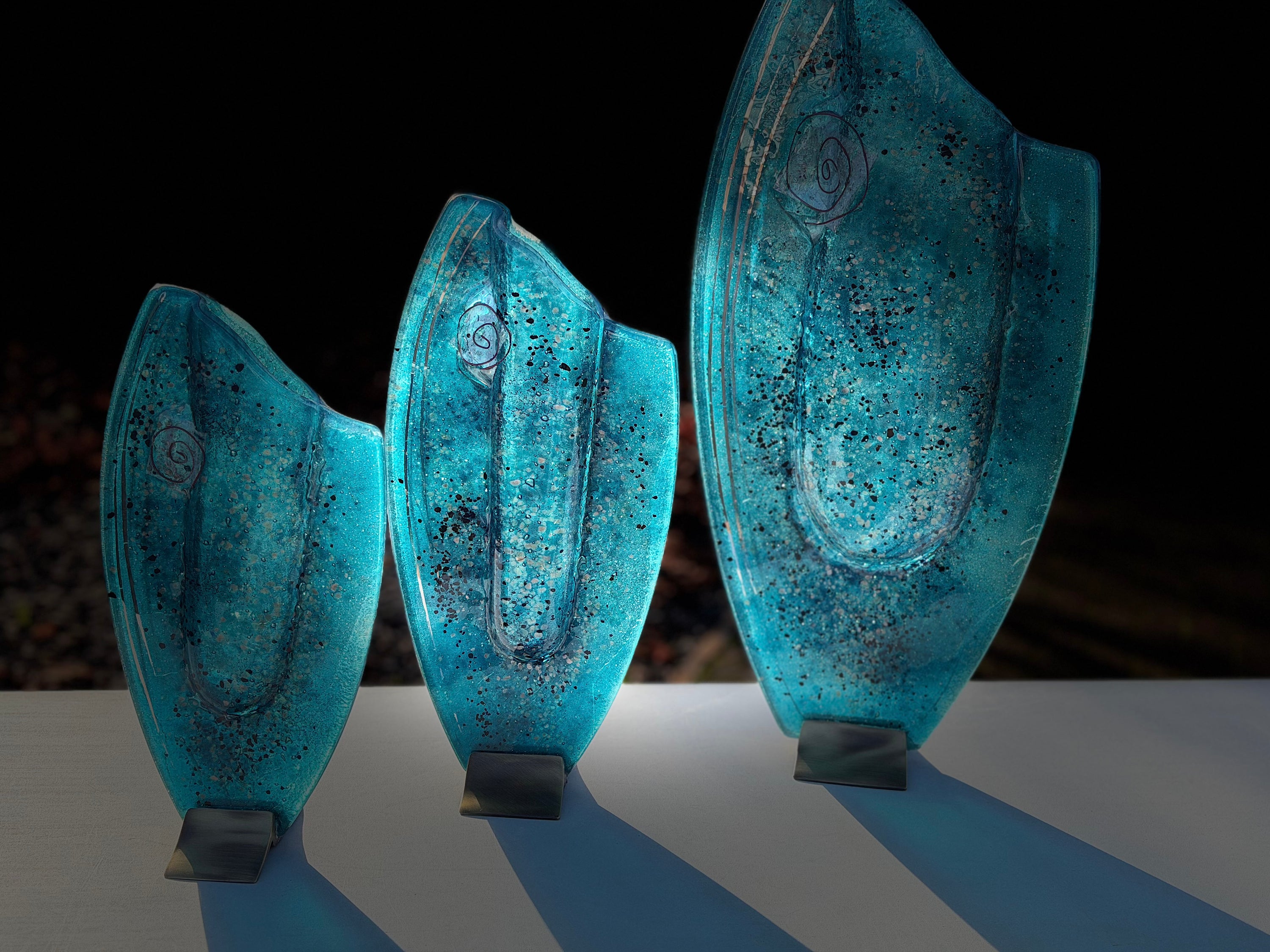 Aqua & Platinum Oval Vase