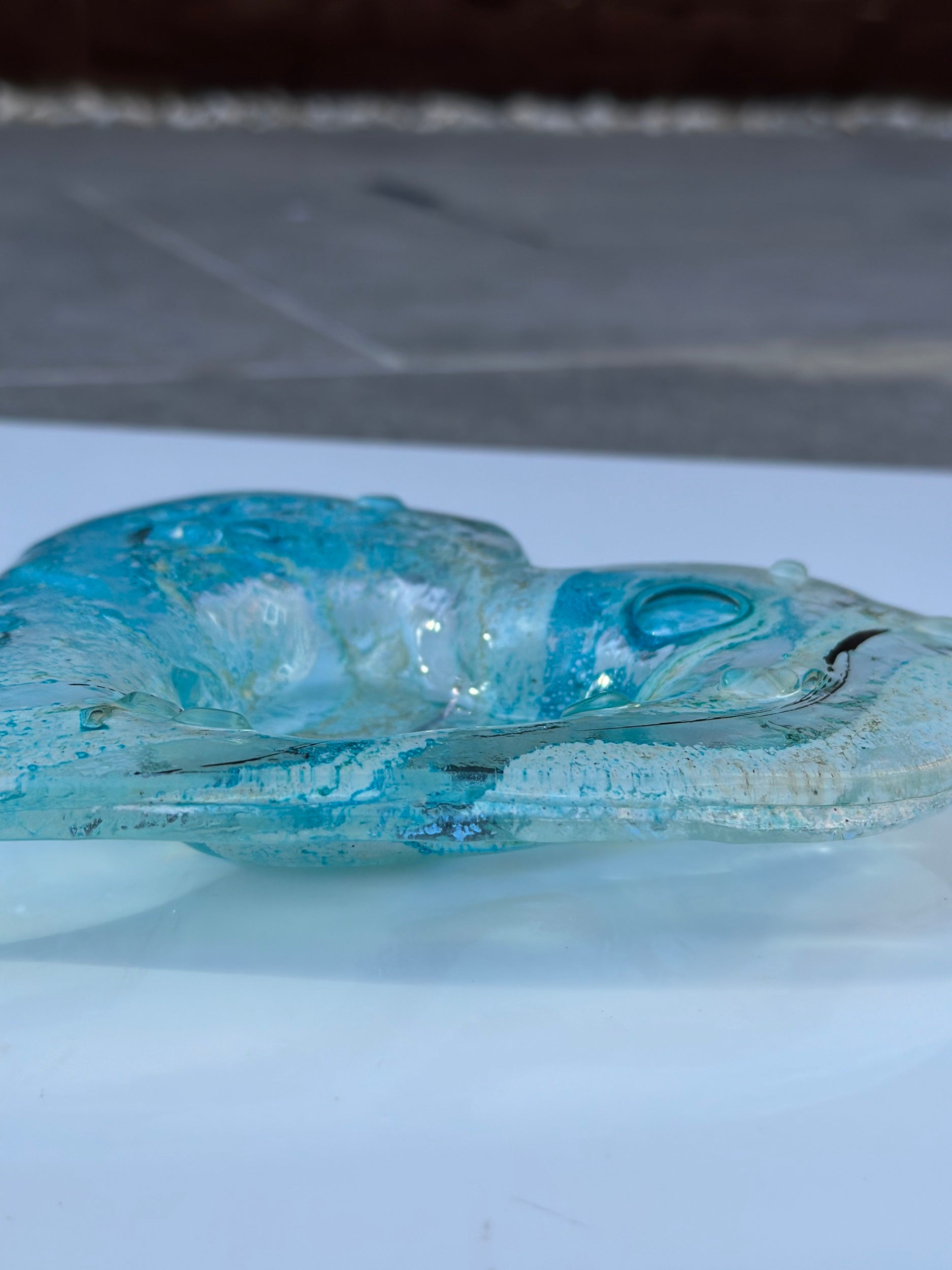 Crystal Aqua Heart Tealight Dish