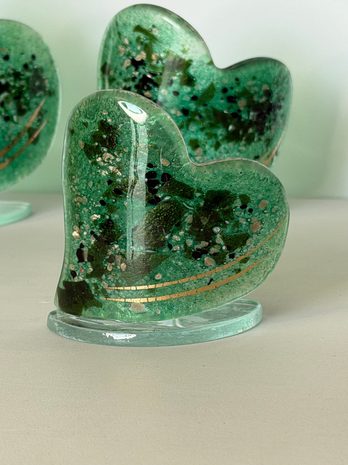Dark Green & Gold Heart Shaped Tealight Holder.
