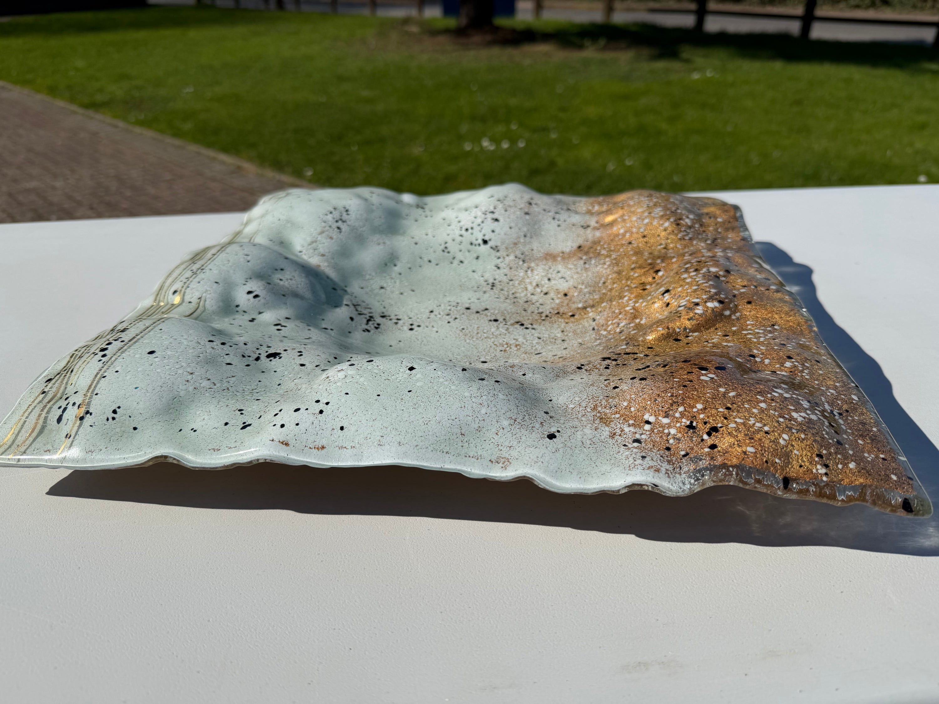 Golden Frost Fused Glass Square Plate