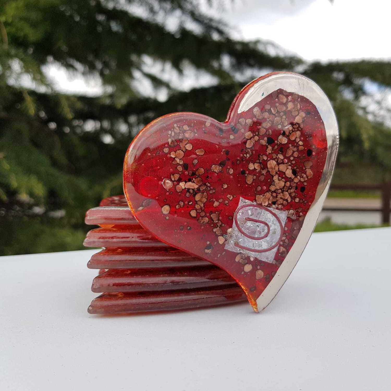 Red / Platinum Heart Coaster
