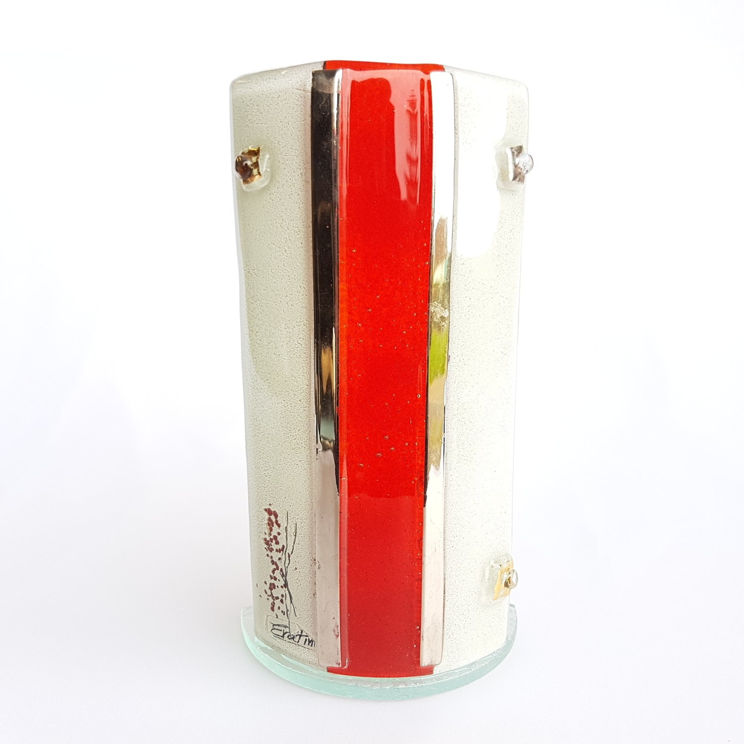 Red/White & Platinum Tealight Holder (20cm x 10cm)