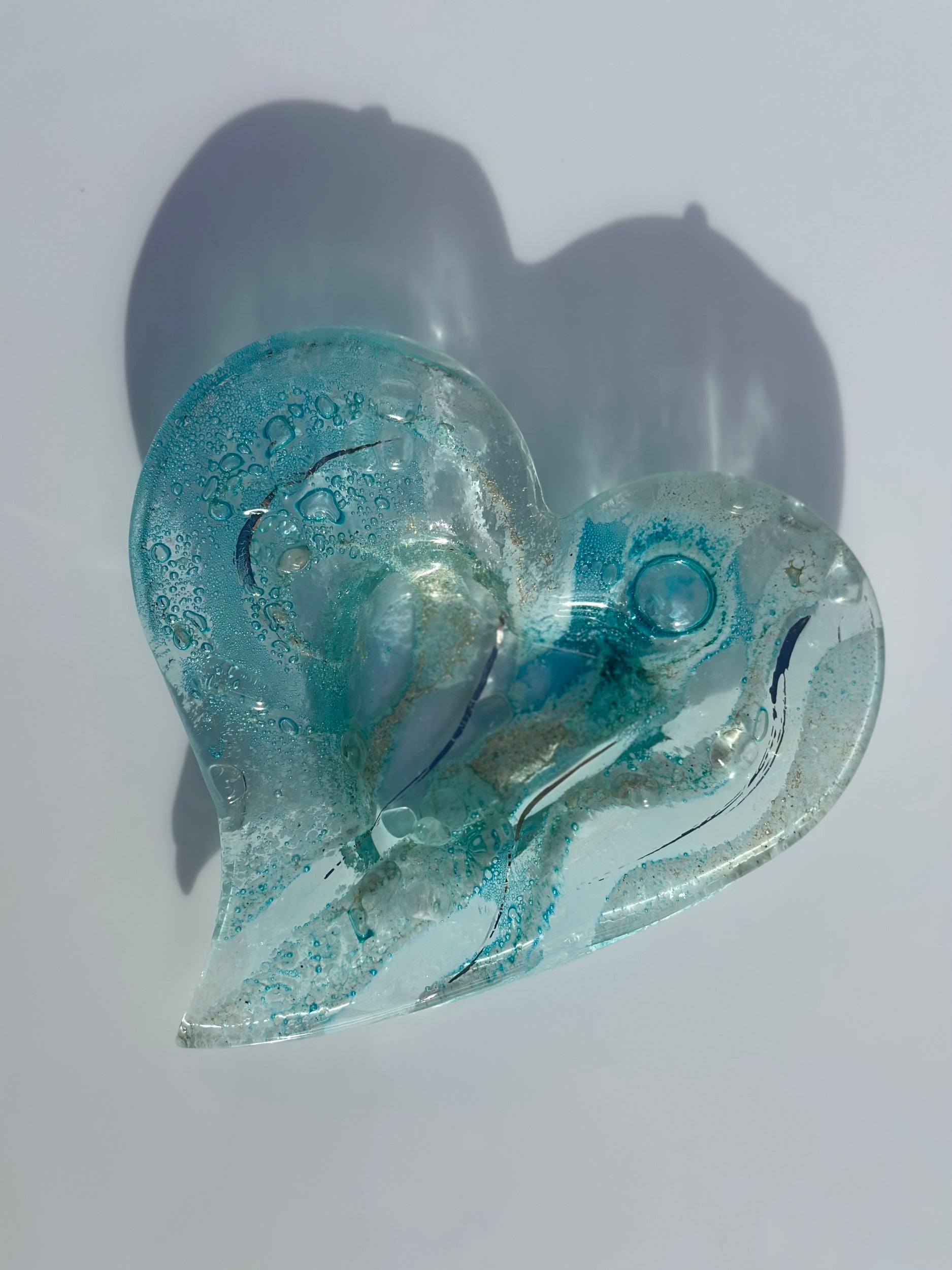 Crystal Aqua Heart Tealight Dish