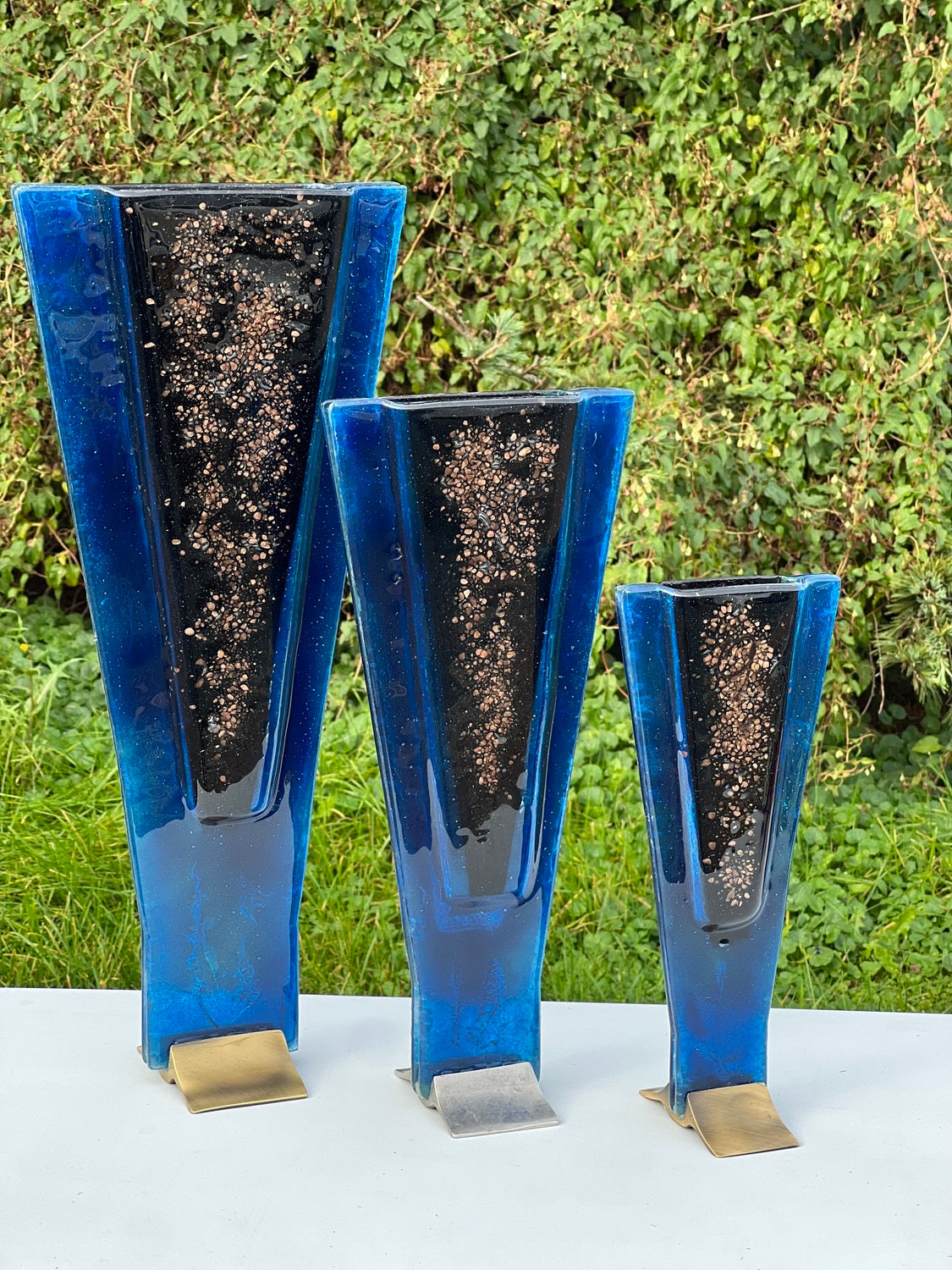 Fedra Blue (Art Deco Shaped) Triangle Vase