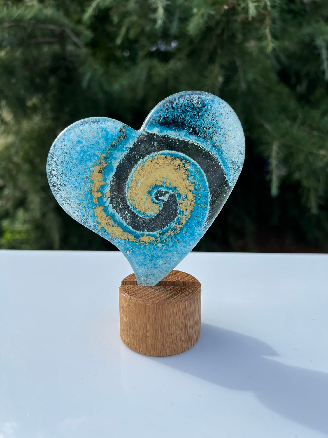 Blue & Gold Glass Coasters (Heart)