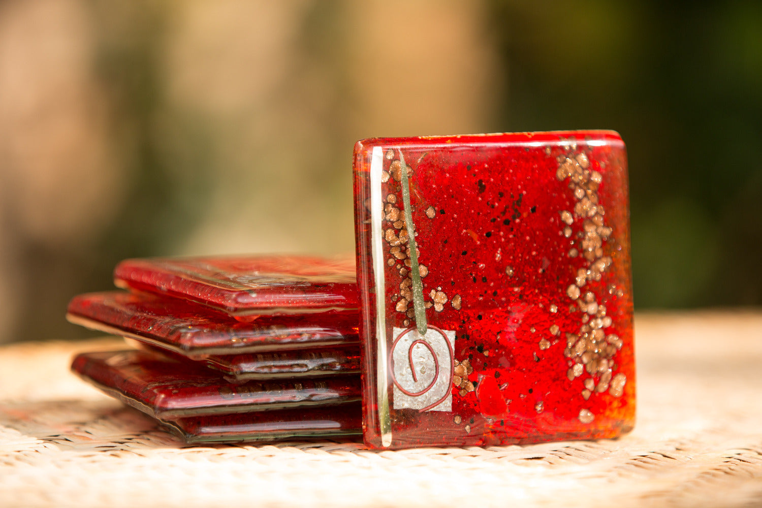 Red & Platinum Square Coasters