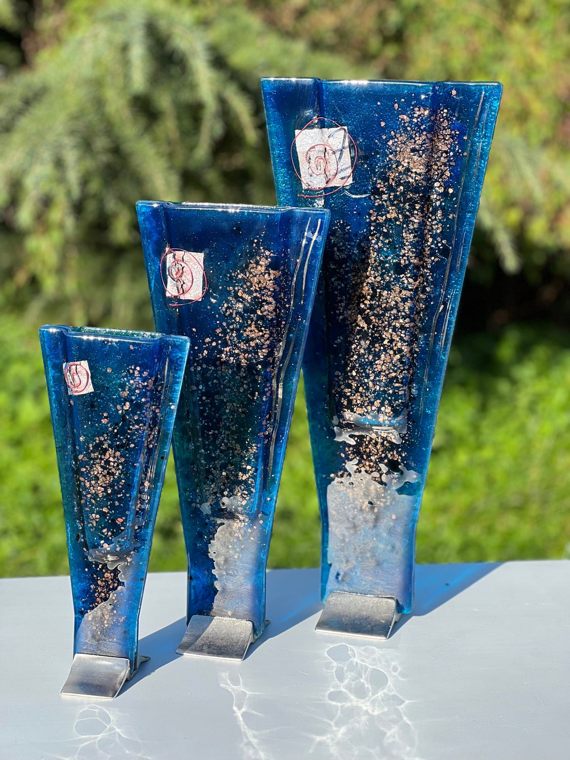 Blue & Platinum (Art Deco Shaped) Triangle Vase