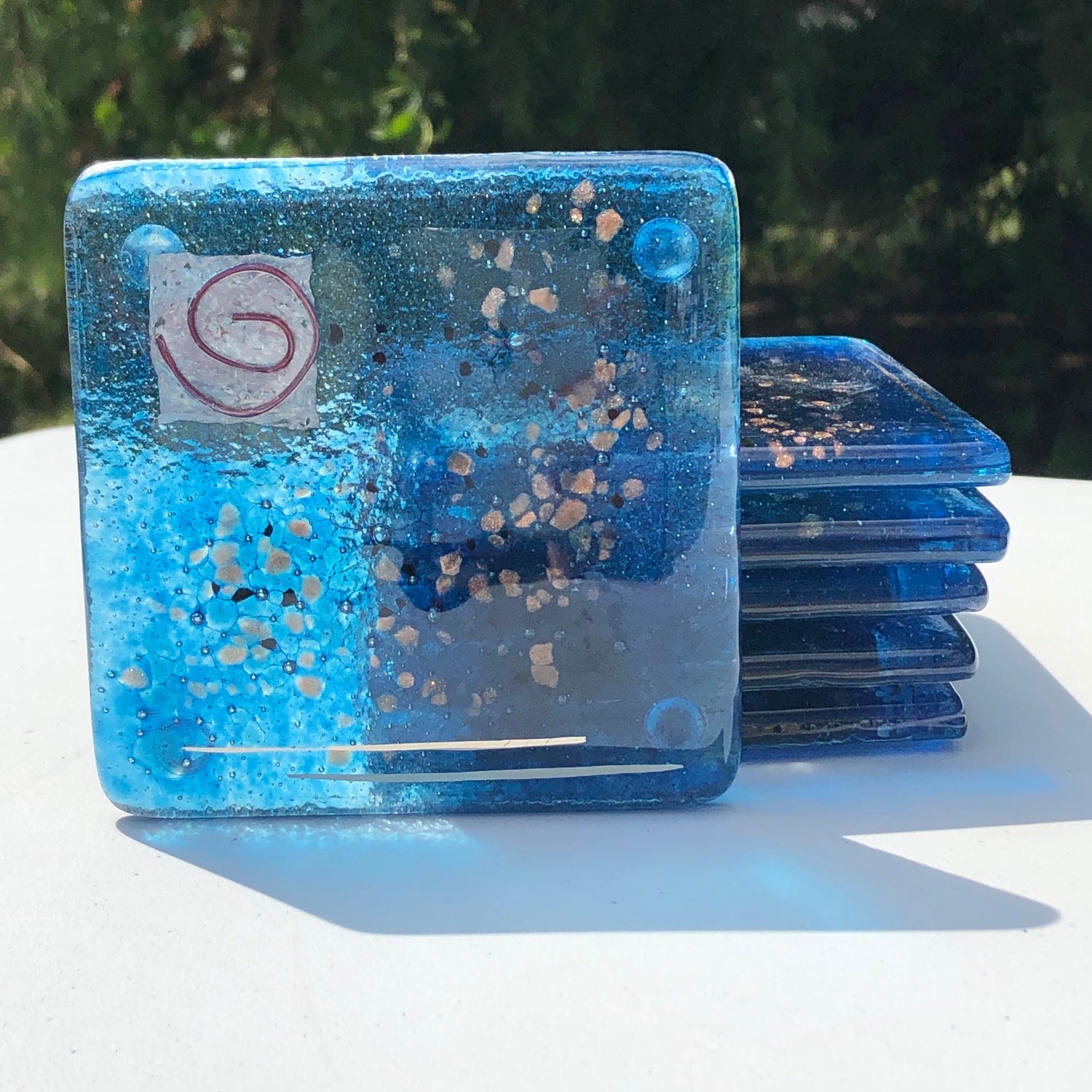 Blue & Platinum Glass Coasters (Square)