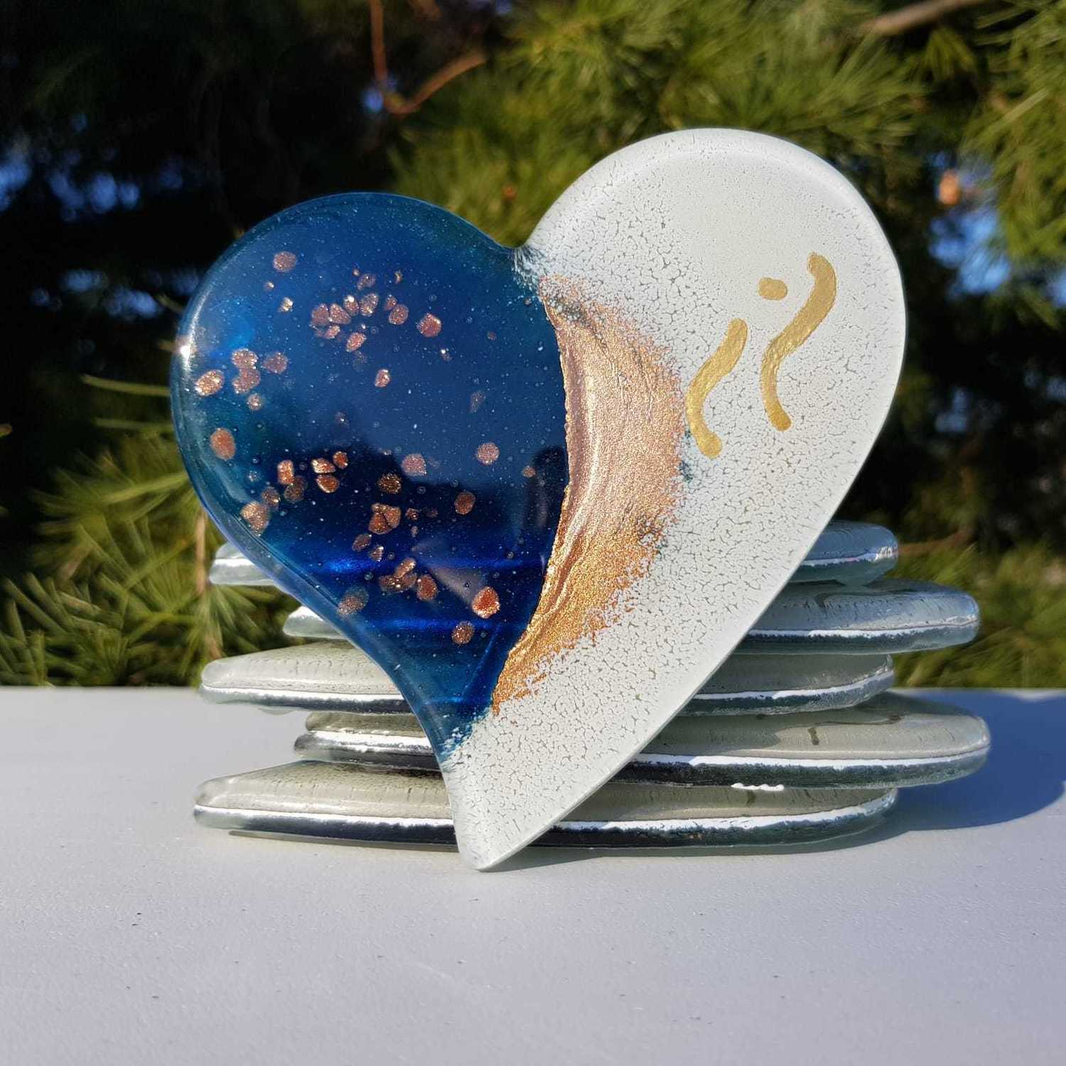 Thira Blue Glass Coasters (Heart)