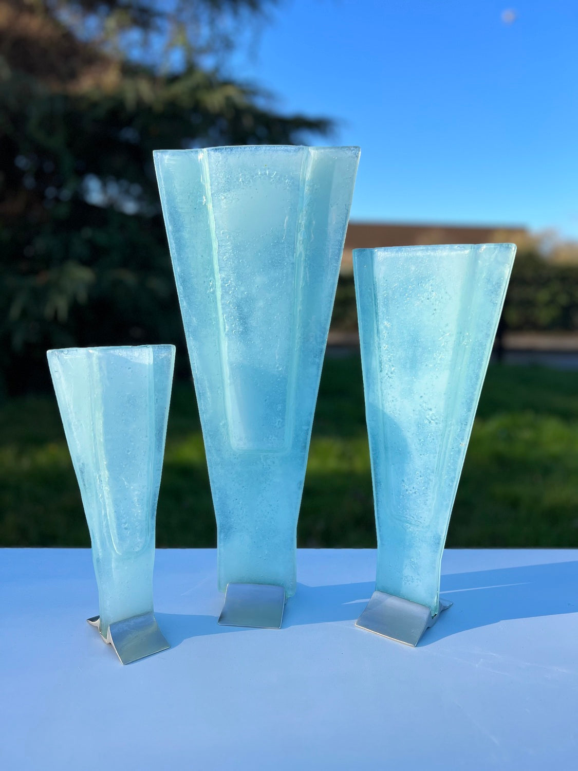 Frosted (Art Deco Shaped) Triangle Vase.