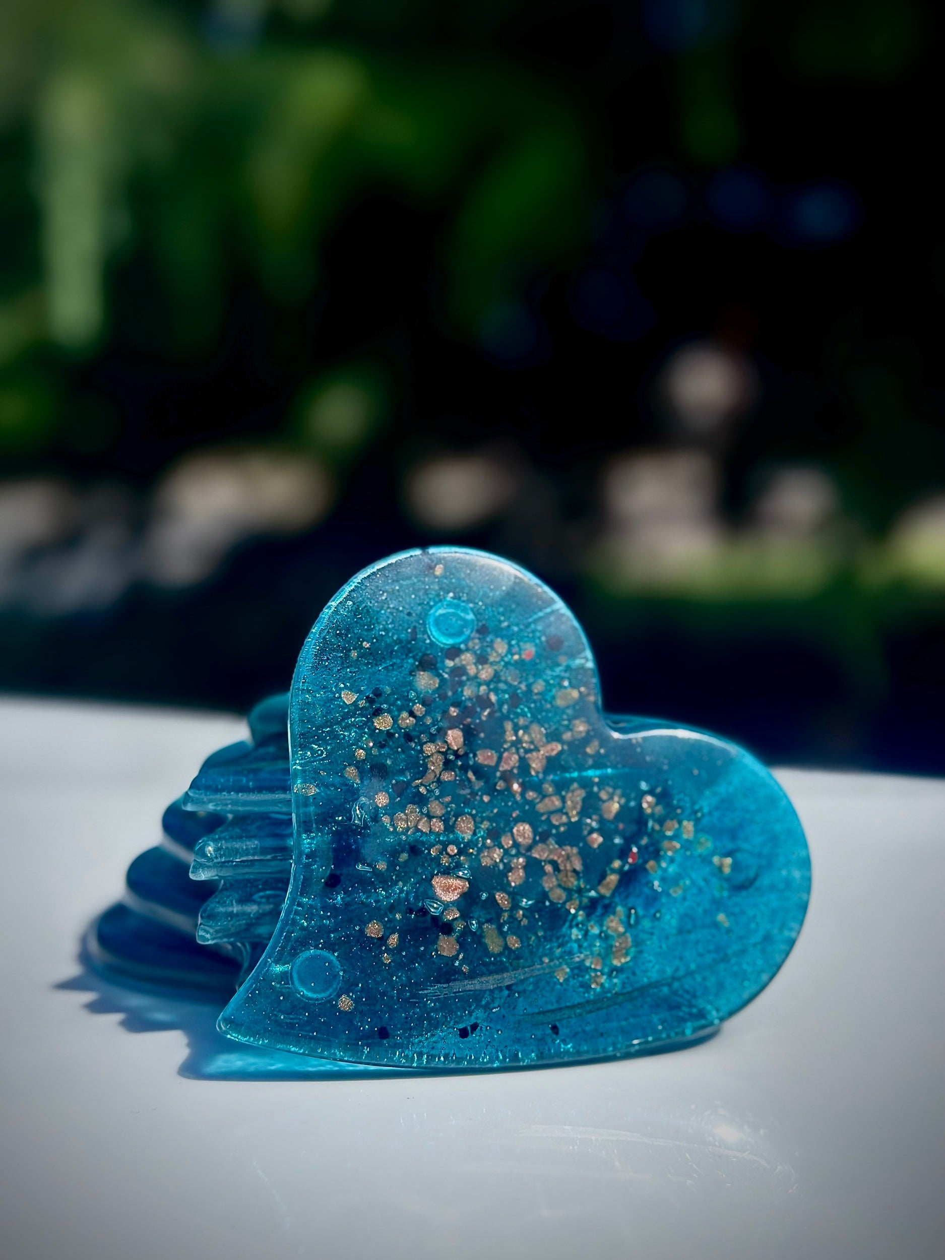 Aqua & Platinum Glass Coasters (Heart Shaped)
