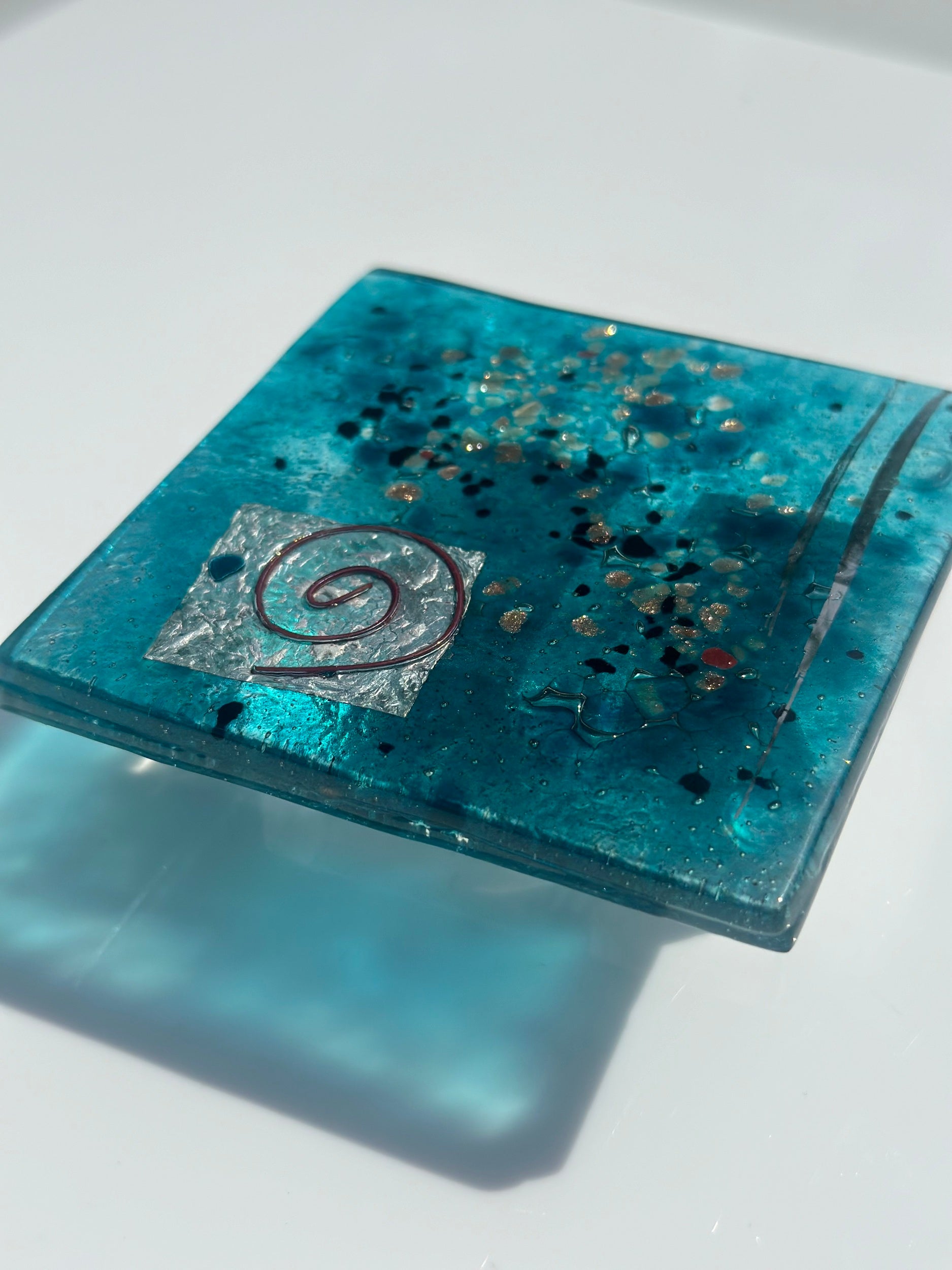 Aqua & Platinum Square Glass Coasters