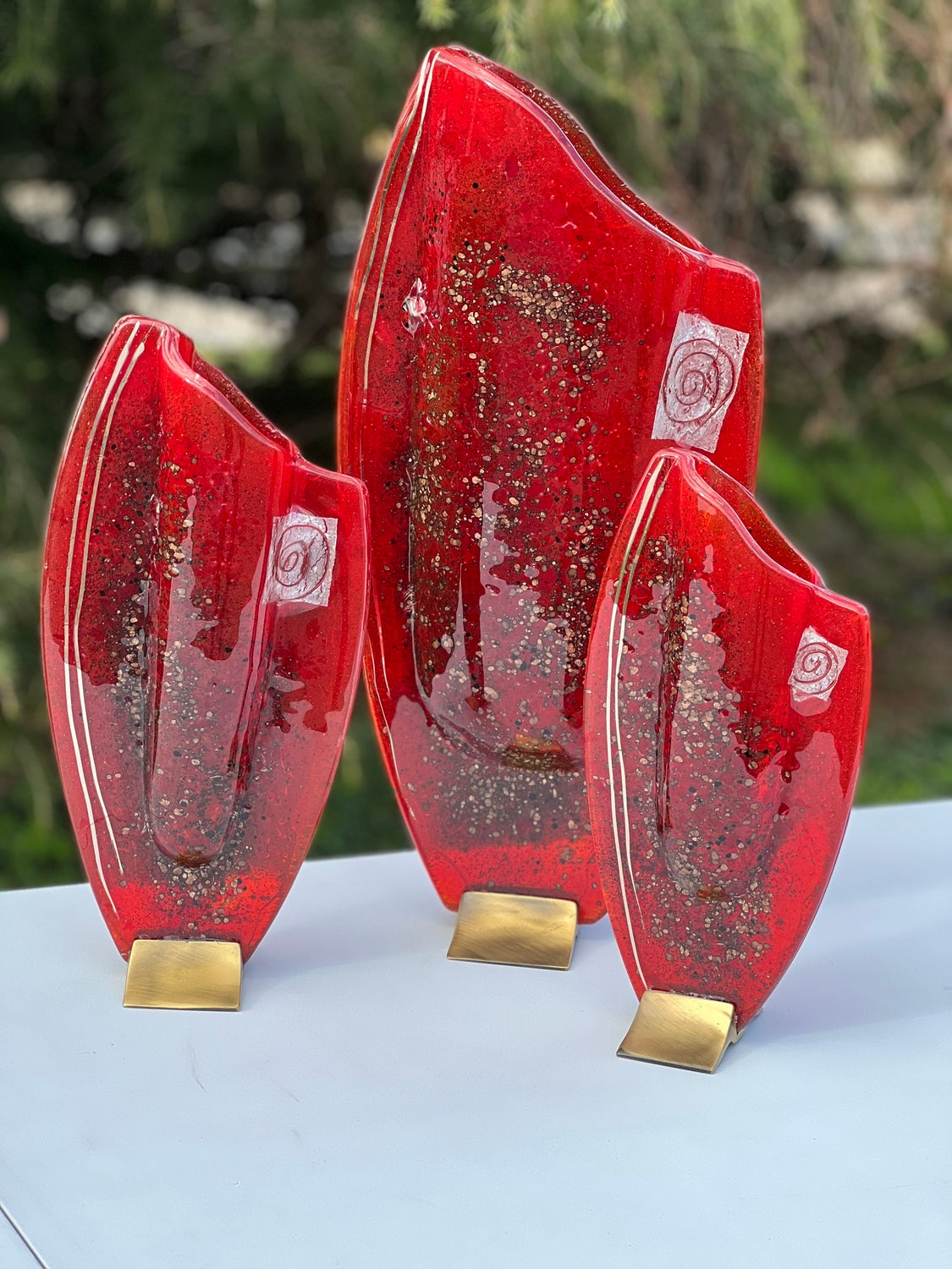 Red & Platinum Oval Vase
