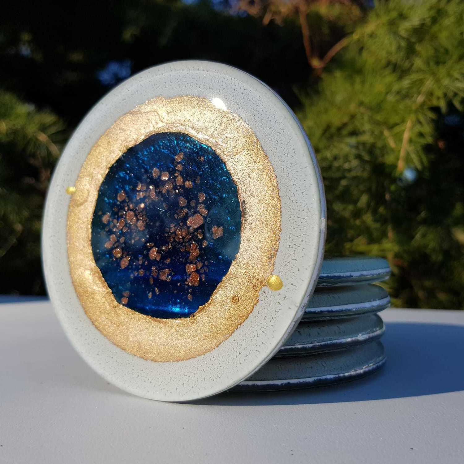 Thira Blue Glass Coasters (Round)