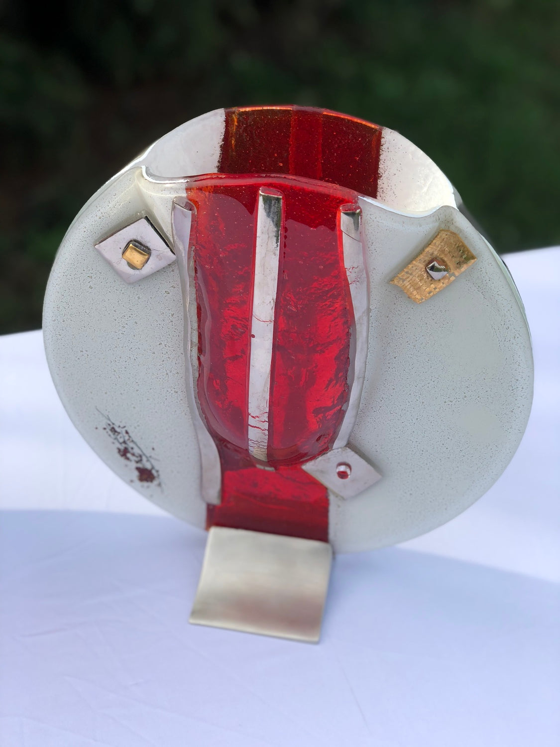 Red White & Platinum Round Vase