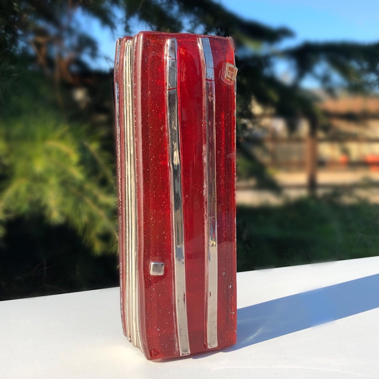 Red & Platinum Tower Vase