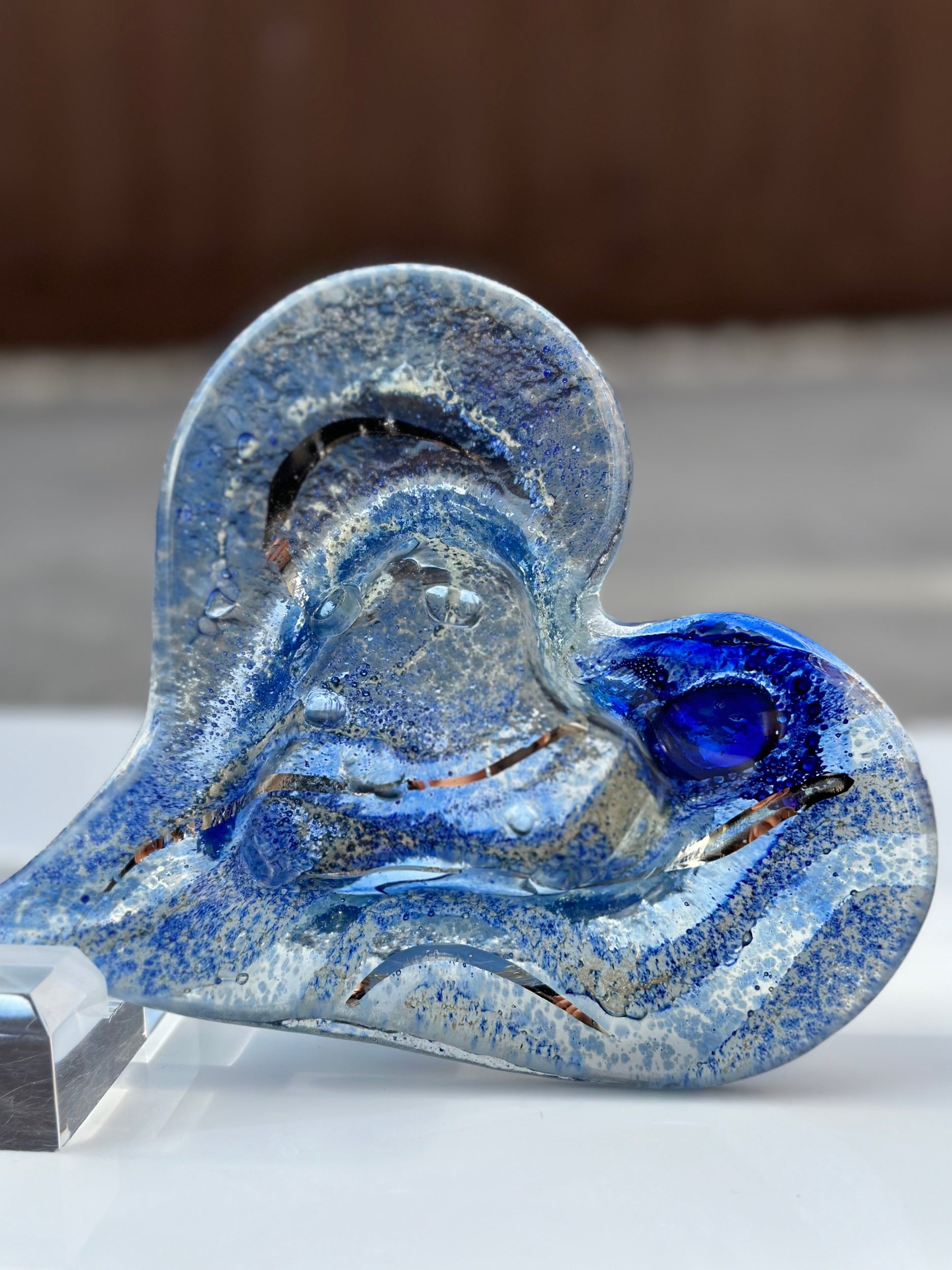 Crystal Blue Heart Tealight Dish