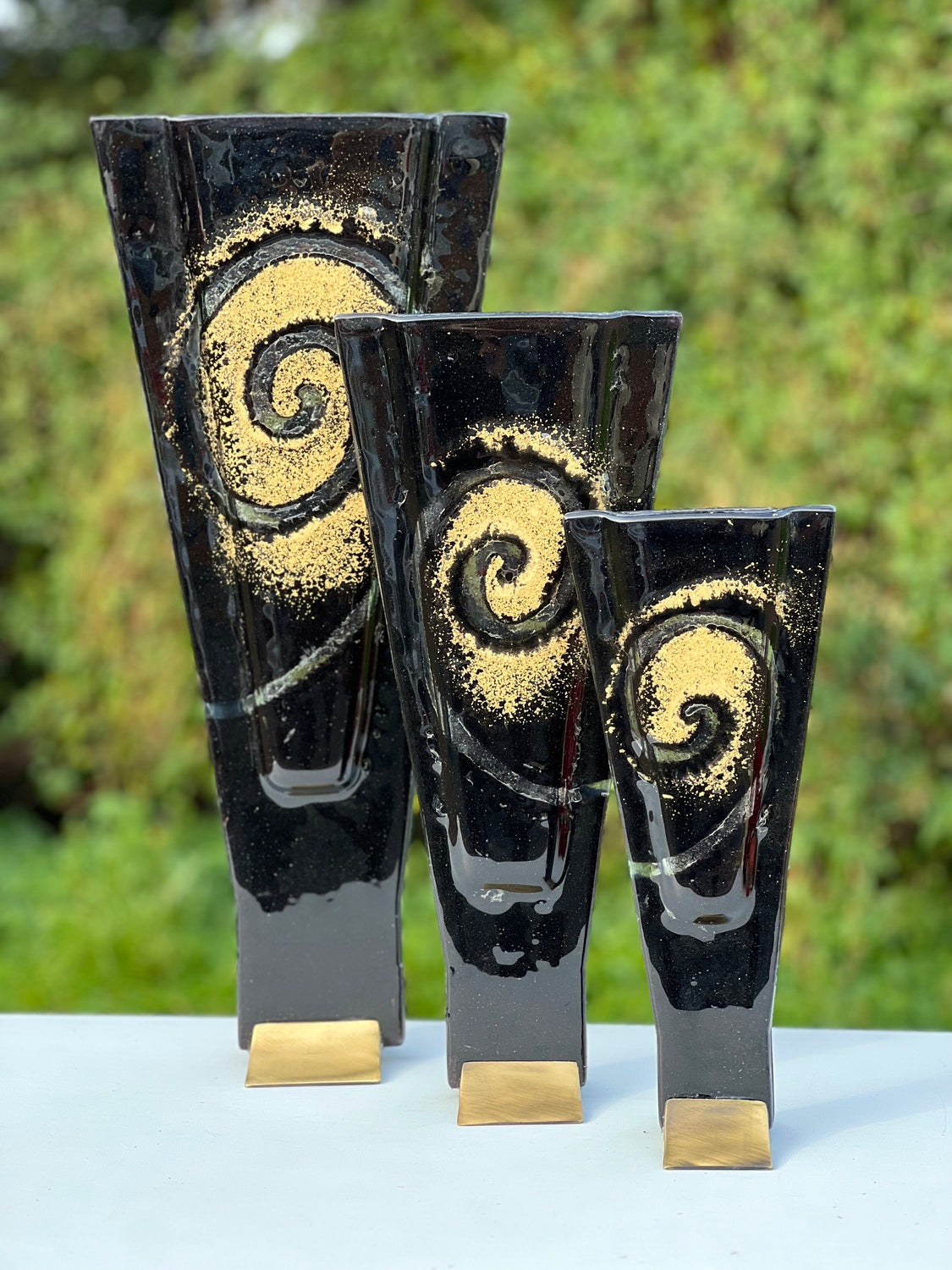 Nefeli Black with Gold (Art Deco Shaped) Triangle Vase.