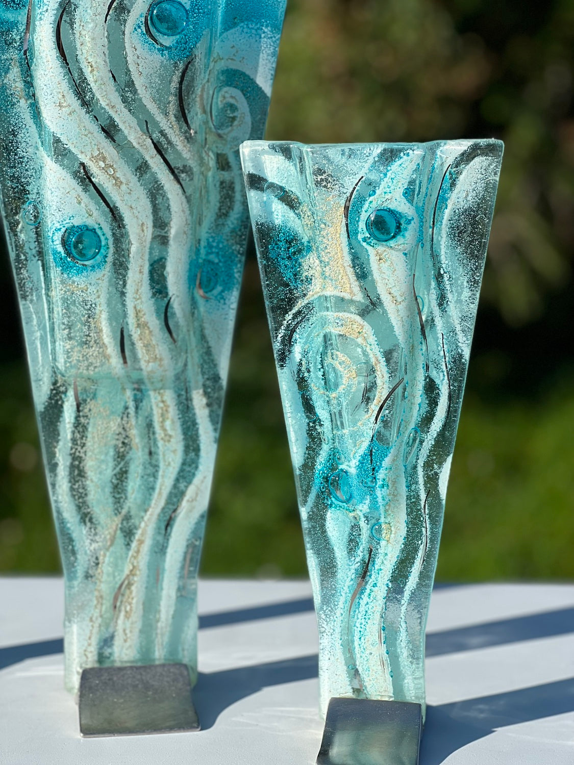 Crystal Aqua (Art Deco Shaped) Triangle Vase