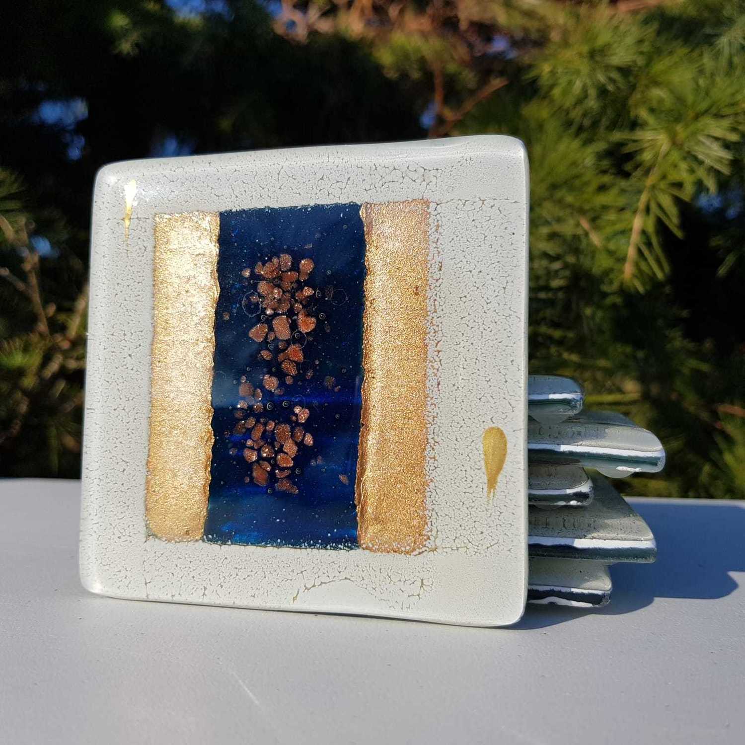 Thira Blue Glass Coasters (Square)