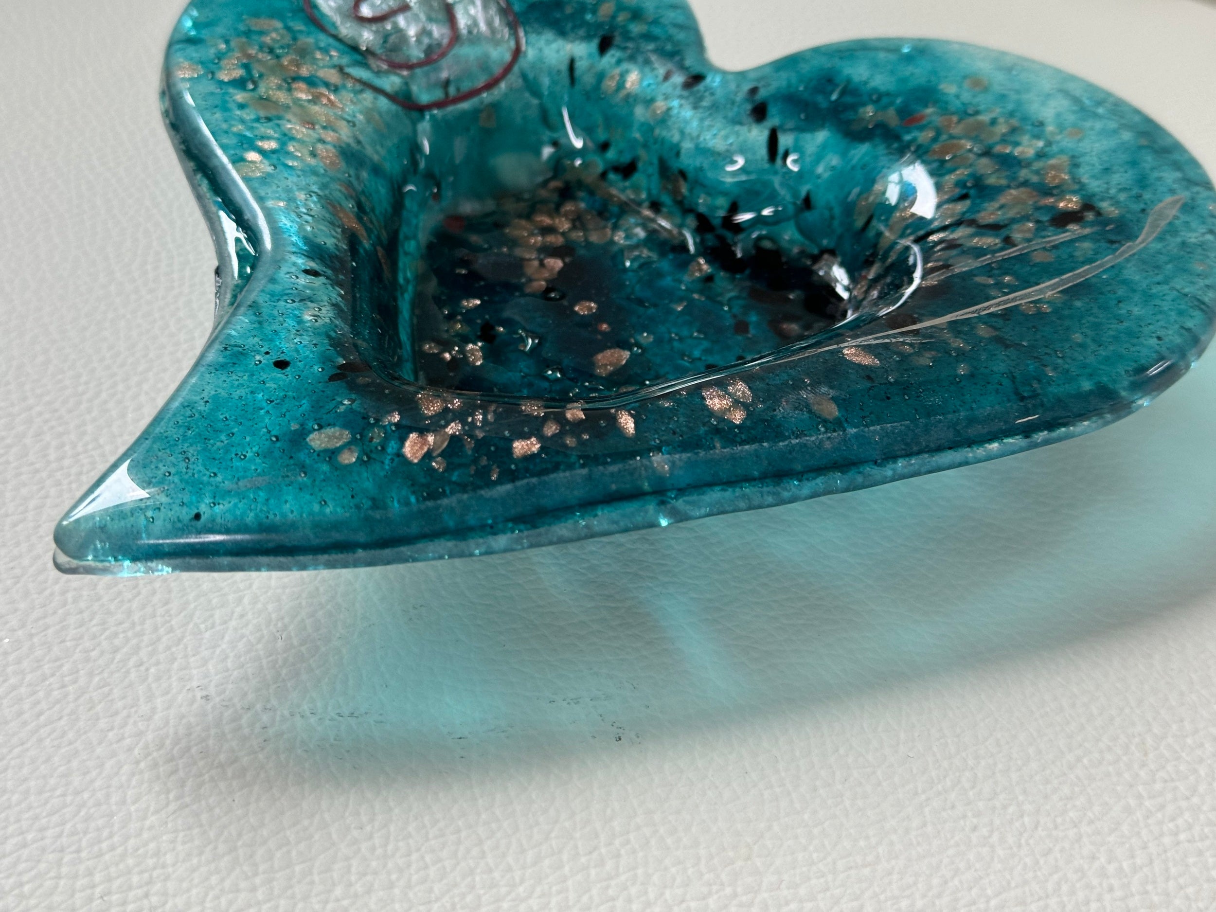 Aqua & Platinum Heart Tealight Dish