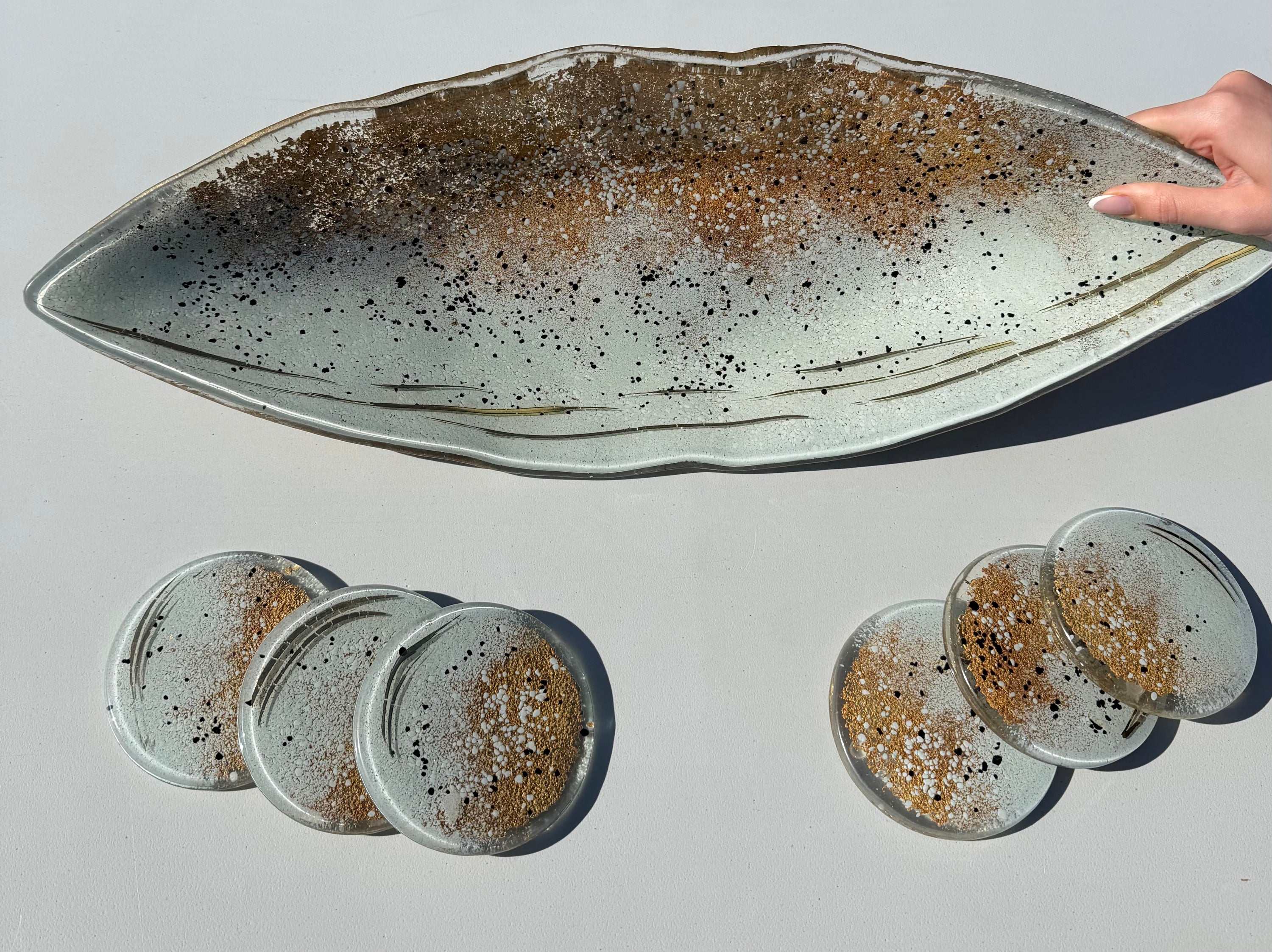 Golden Frost Fused Glass Oval Plate