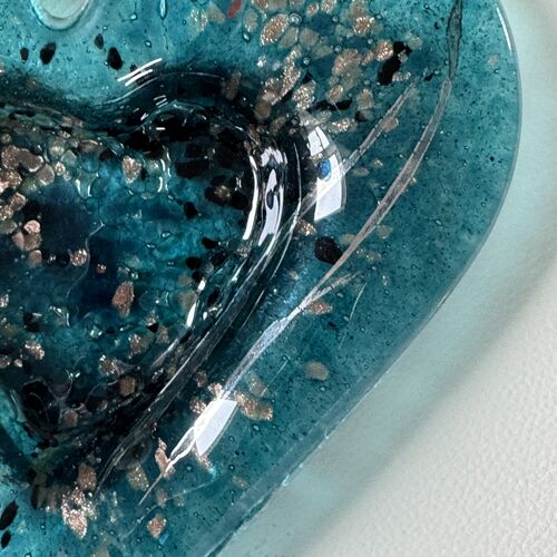 Aqua & Platinum Heart Tealight Dish