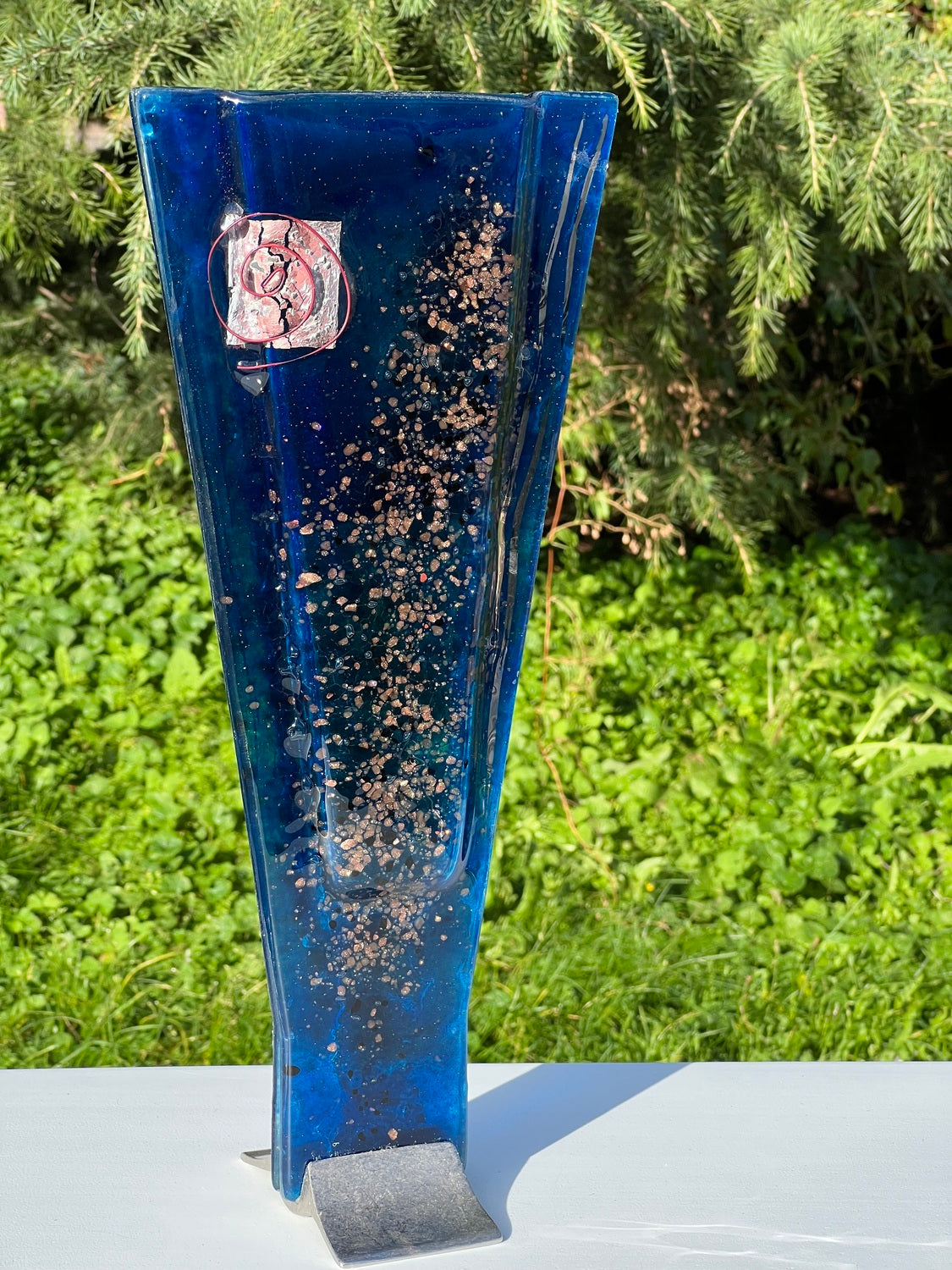 Blue & Platinum (Art Deco Shaped) Triangle Vase