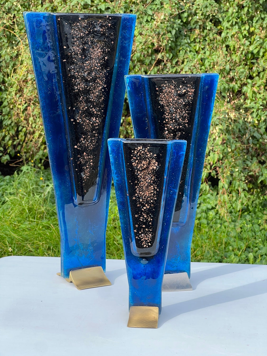 Fedra Blue (Art Deco Shaped) Triangle Vase