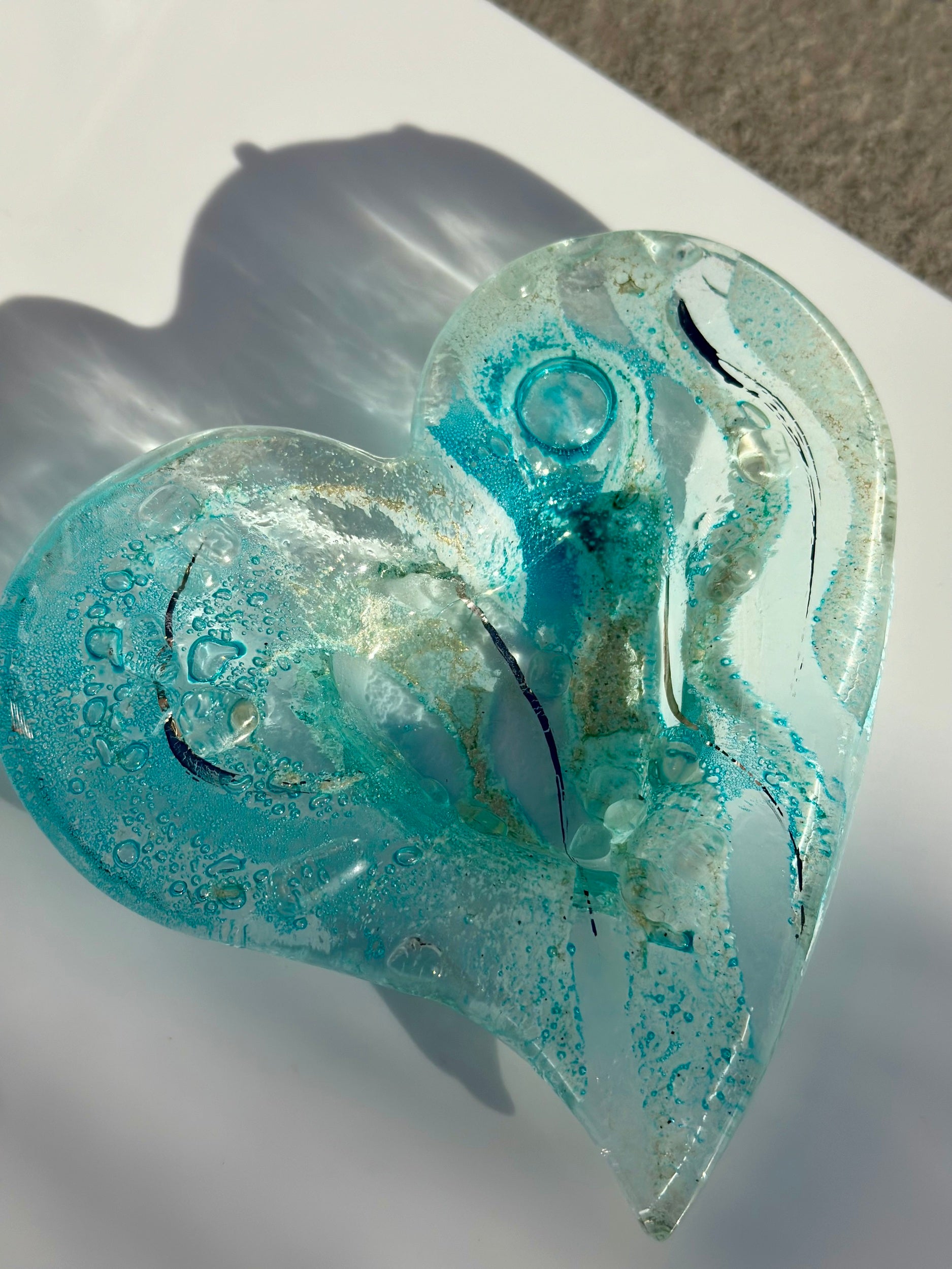 Crystal Aqua Heart Tealight Dish