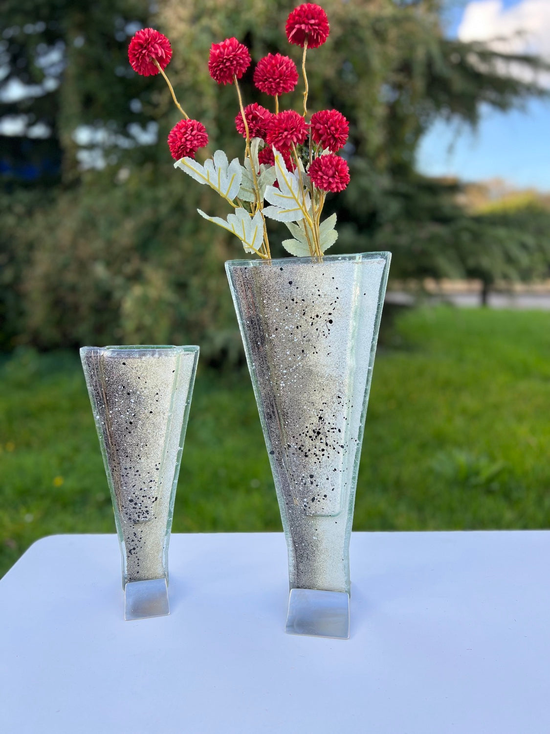 Silver, Grey & Platinum (Art Deco Shaped) Triangle Vase