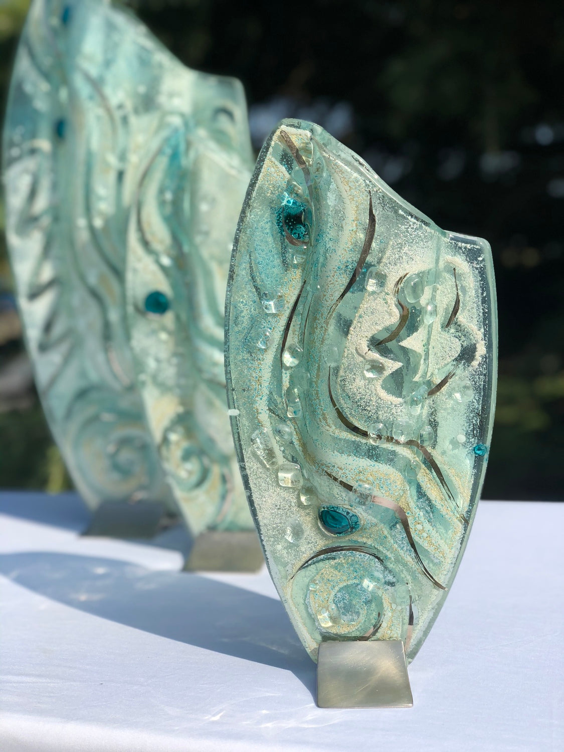 Crystal Aqua Oval Vase