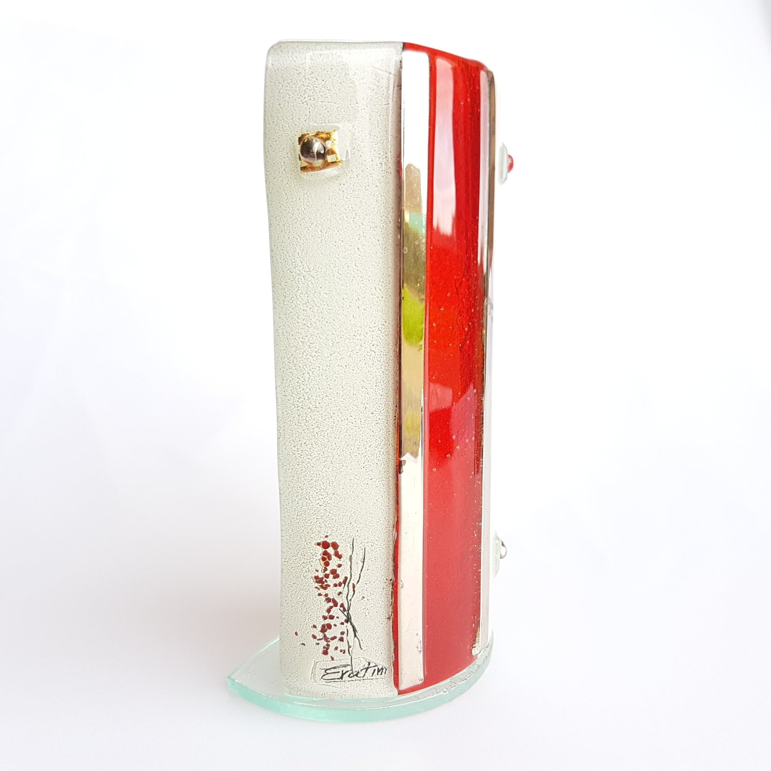 Red/White & Platinum Tealight Holder (20cm x 10cm)