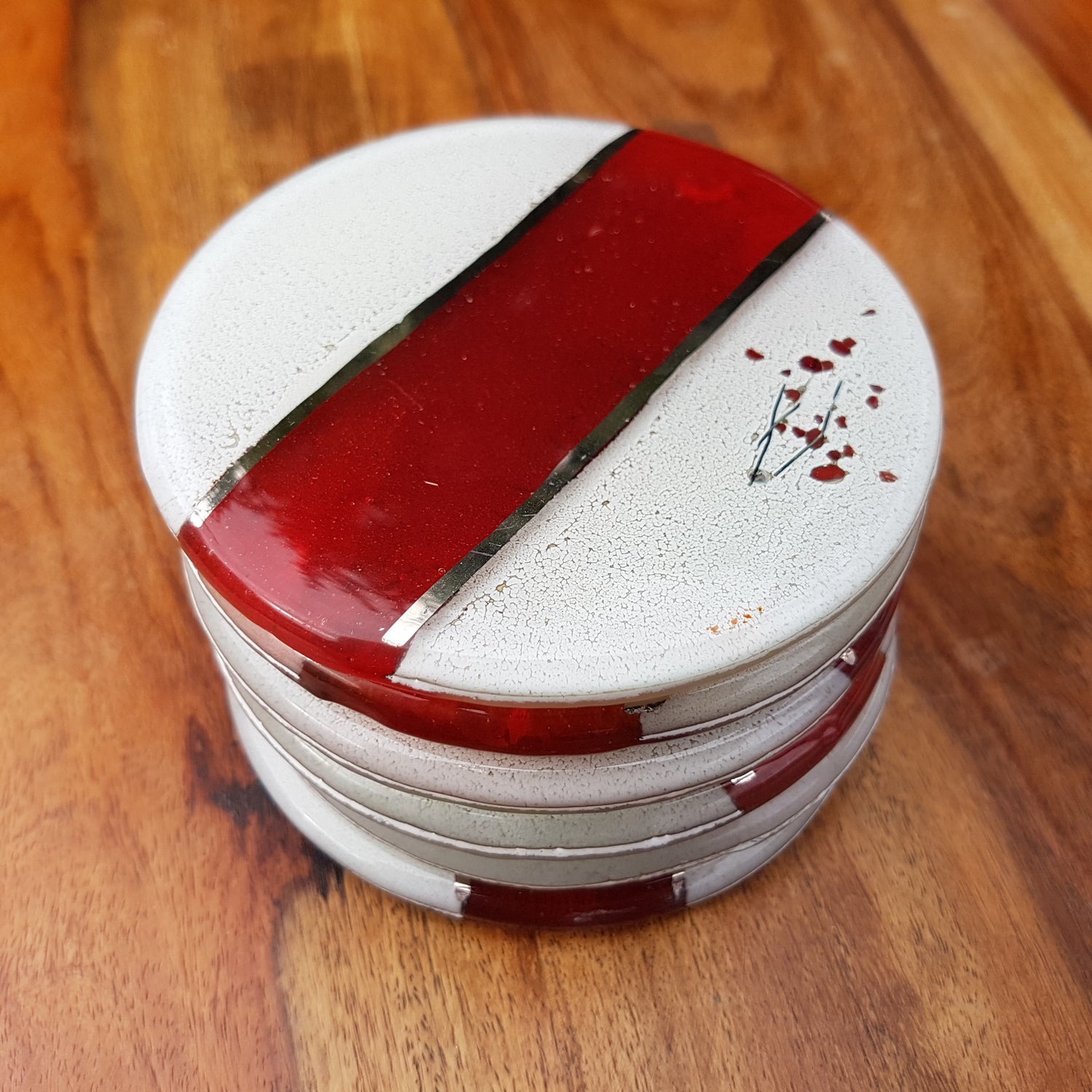 Red, White & Platinum Coaster (Round)