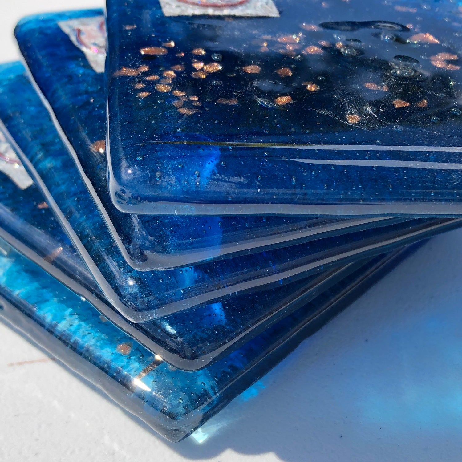 Blue & Platinum Glass Coasters (Square)