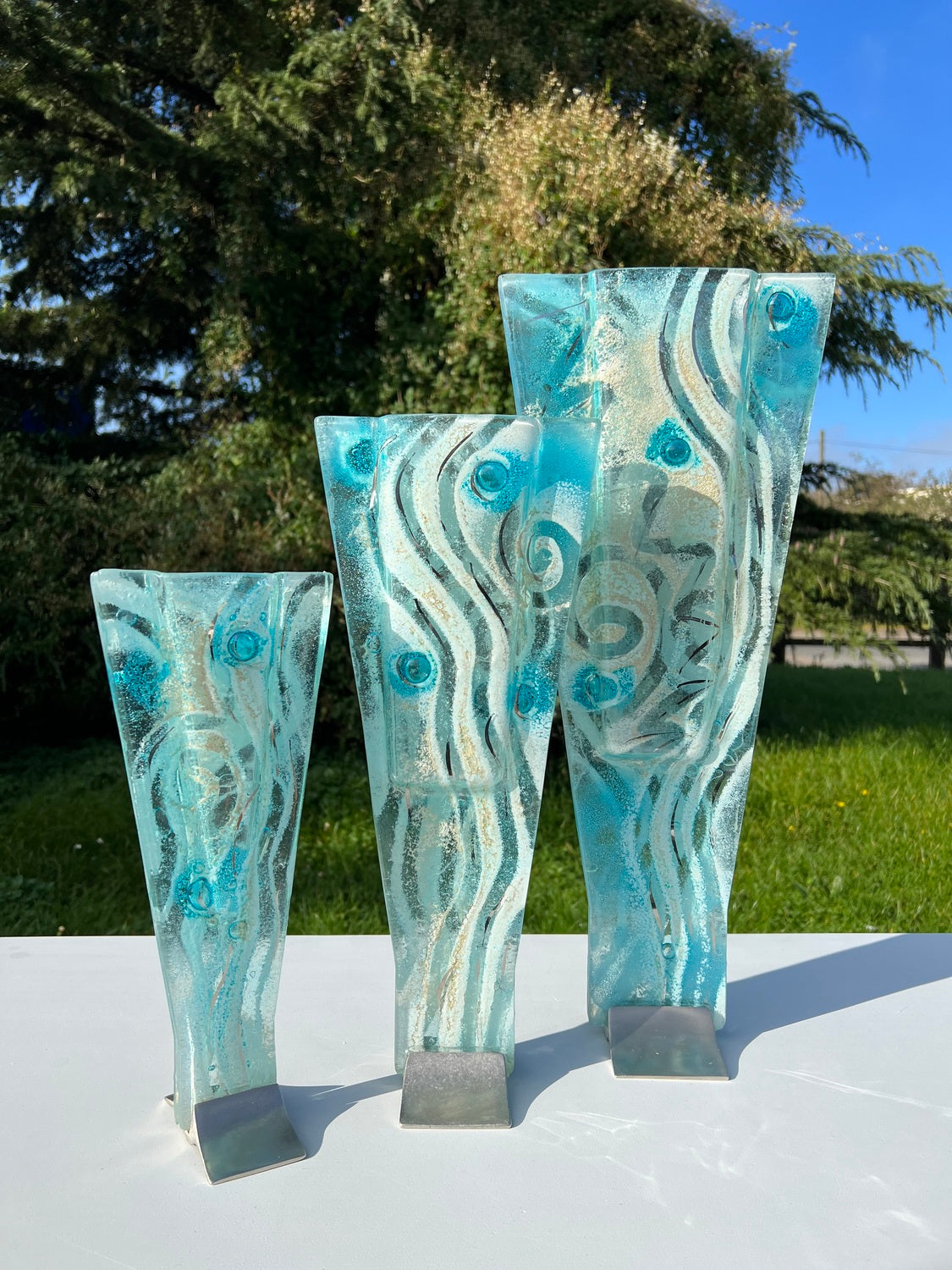 Crystal Aqua (Art Deco Shaped) Triangle Vase