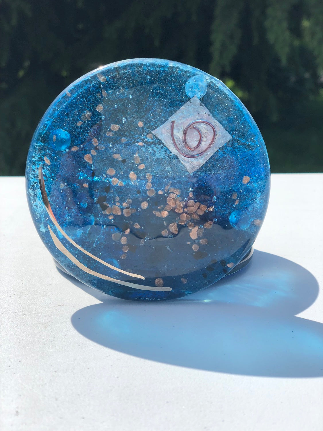 Blue & Platinum Glass Coasters (Round)