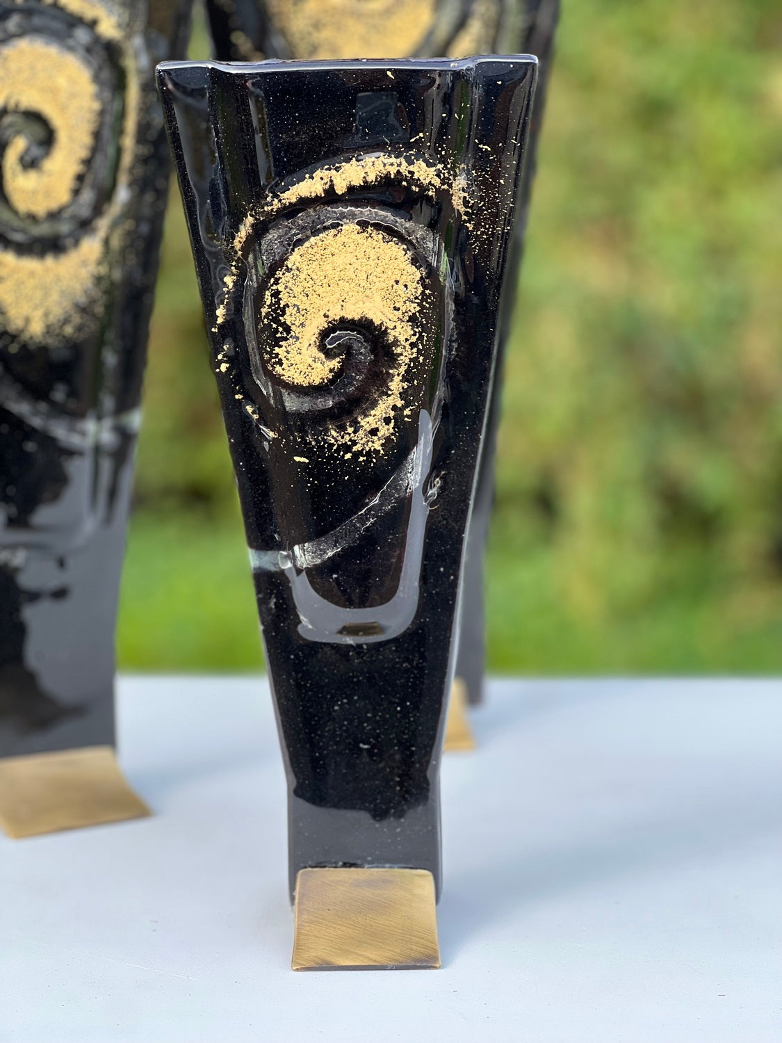 Nefeli Black with Gold (Art Deco Shaped) Triangle Vase.
