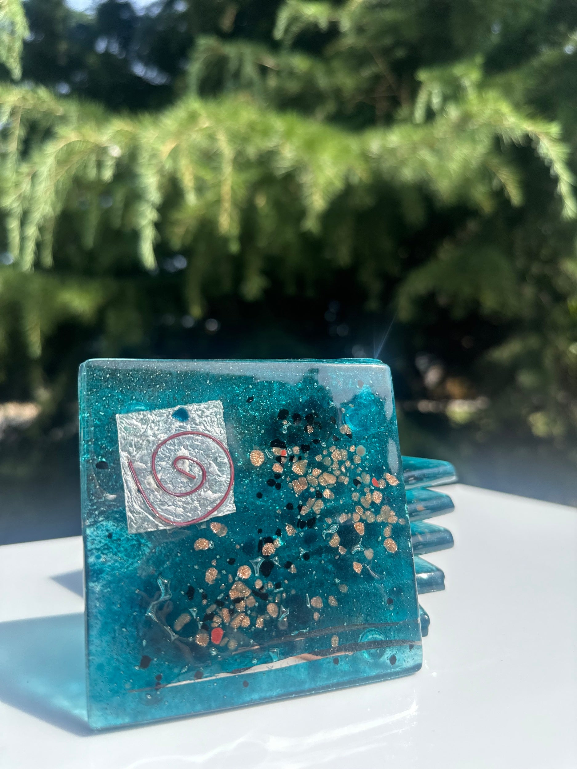 Aqua & Platinum Square Glass Coasters