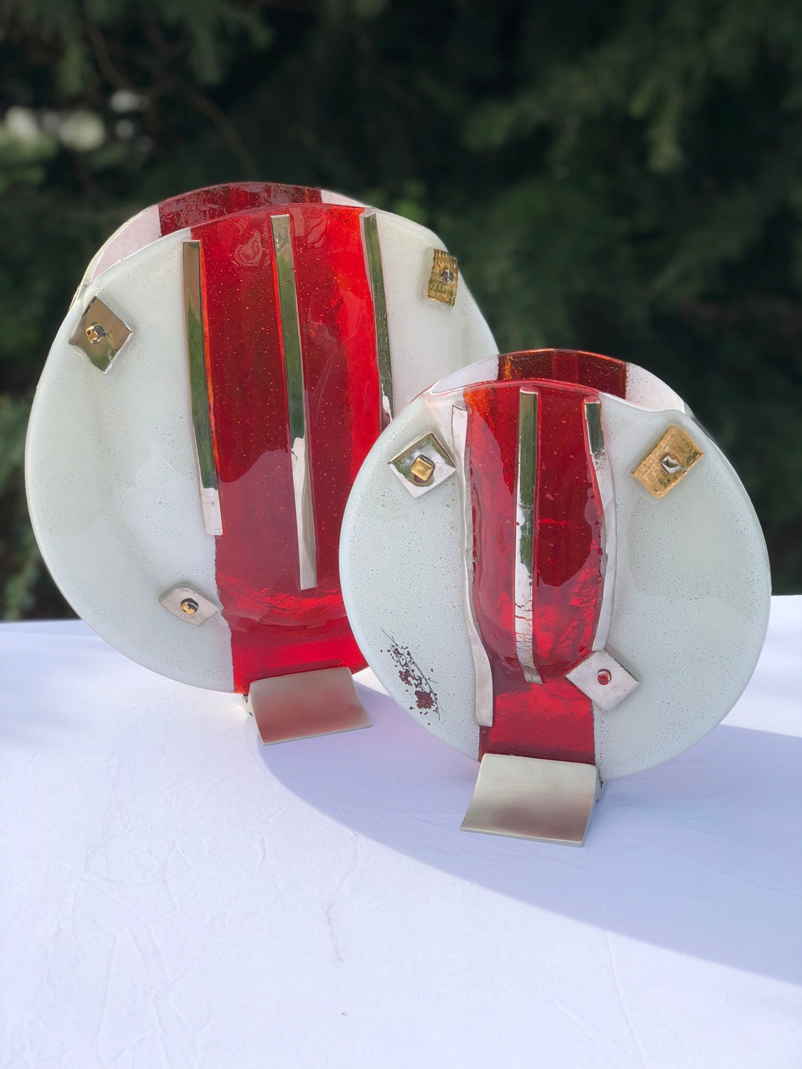Red White & Platinum Round Vase